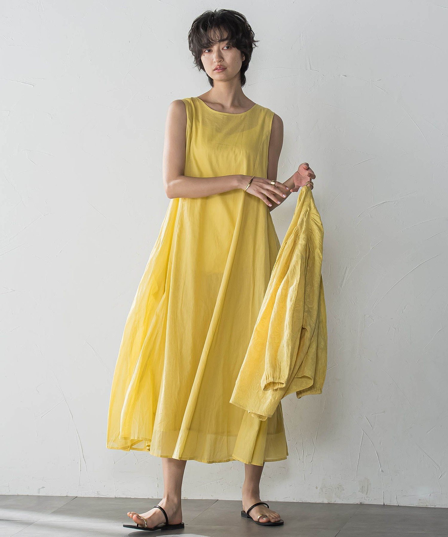 【メイソングレイ/MAYSON GREY】のコットンボイル2WAYエアリーフレアワンピース≪手洗い可能≫ インテリア・キッズ・メンズ・レディースファッション・服の通販 founy(ファニー) 　ファッション　Fashion　レディースファッション　WOMEN　ワンピース　Dress　インド　India　ギャザー　Gather　ジャケット　Jacket　フレア　Flare　ブルゾン　Blouson　イエロー|ID: prp329100004517784 ipo3291000000031932370