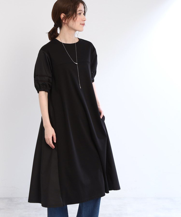 【リフレクト/Reflect】の【E-QUALITY/手洗い可】リラクシーワンピース インテリア・キッズ・メンズ・レディースファッション・服の通販 founy(ファニー) 　ファッション　Fashion　レディースファッション　WOMEN　ワンピース　Dress　ジャージ　Jersey　ドッキング　Docking　ポケット　Pocket　リラックス　Relax　レース　Race　ブラック|ID: prp329100004517836 ipo3291000000031932877