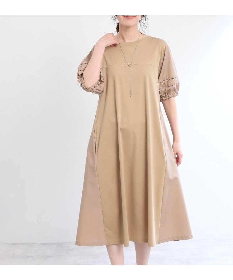 【リフレクト/Reflect】の【E-QUALITY/手洗い可】リラクシーワンピース インテリア・キッズ・メンズ・レディースファッション・服の通販 founy(ファニー) 　ファッション　Fashion　レディースファッション　WOMEN　ワンピース　Dress　ジャージ　Jersey　ドッキング　Docking　ポケット　Pocket　リラックス　Relax　レース　Race　ベージュ|ID: prp329100004517836 ipo3291000000031932879