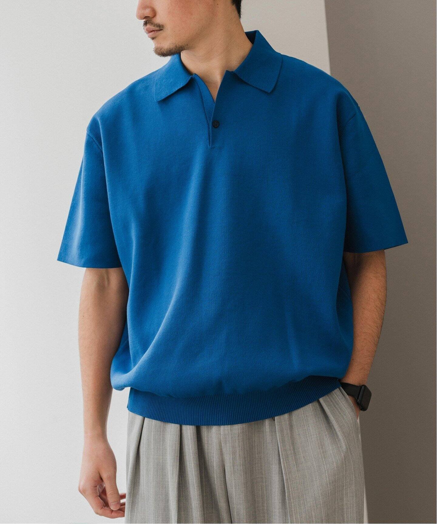 【エディフィス/EDIFICE / MEN】の16ゲージ コンフィ ニットポロシャツ インテリア・キッズ・メンズ・レディースファッション・服の通販 founy(ファニー) 　ファッション　Fashion　メンズファッション　MEN　スキッパー　Skipper　ツイスト　Twist　ポロシャツ　Polo Shirt　ミラノリブ　Milan Ribs　エレガント 上品　Elegant　洗える　Washable　ブルー A|ID: prp329100004518380 ipo3291000000031938555