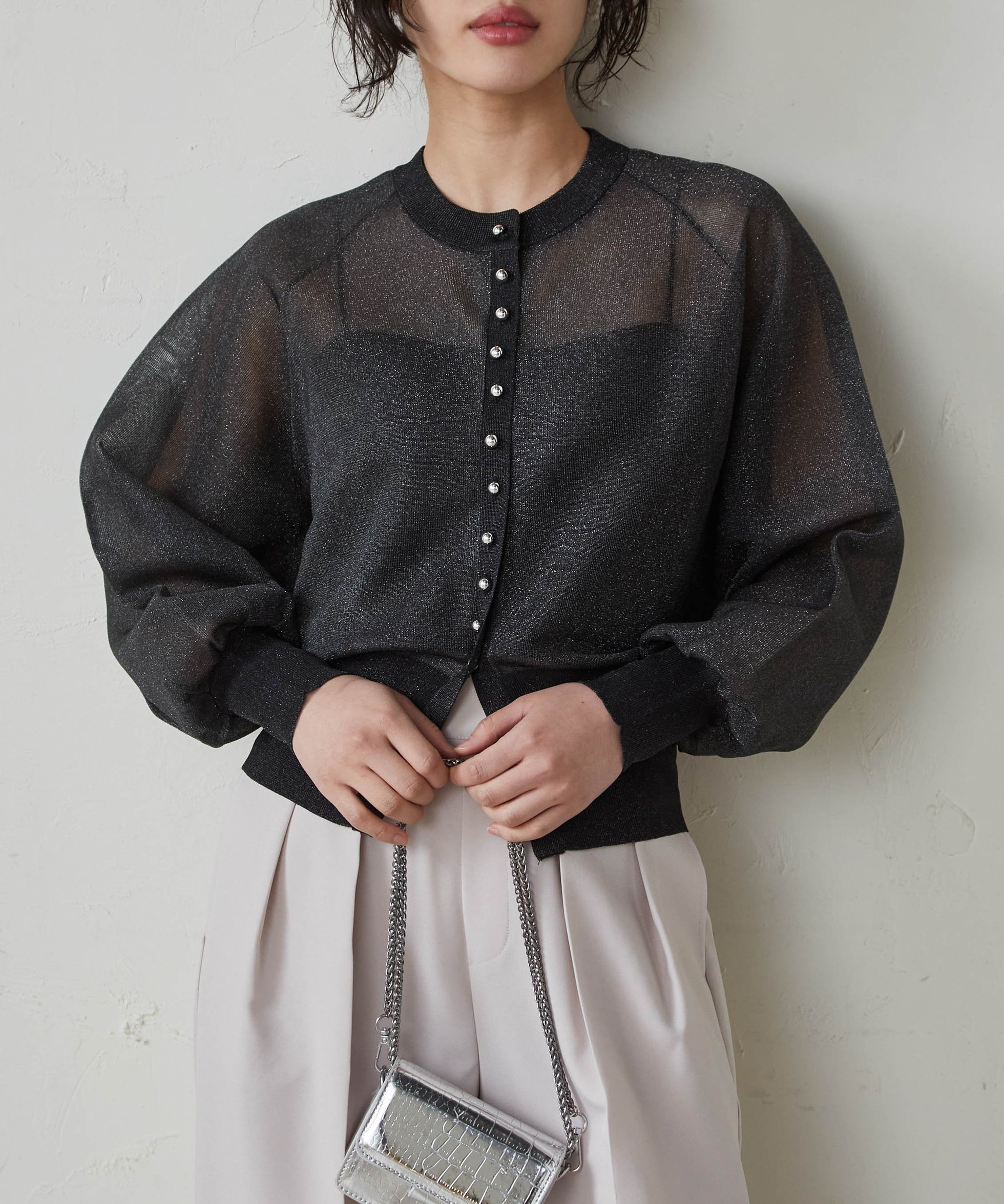 【ラナン/Ranan】のRANAN/シルバーボタンシアーニットカーデ 人気、トレンドファッション・服の通販 founy(ファニー) 　ファッション　Fashion　レディースファッション　WOMEN　トップス・カットソー　Tops/Tshirt　ニット　Knit Tops　おすすめ　Recommend　インナー　Inner　カーディガン　Cardigan　キャミワンピース　Cami Dress　コンパクト　Compact　シルバー　Silver　デニム　Denim　トレンド　Trend　バランス　Balance　フロント　Front　ボトム　Bottom　ポケット　Pocket　夏　Summer　 other-1|ID: prp329100004518406 ipo3291000000032290202