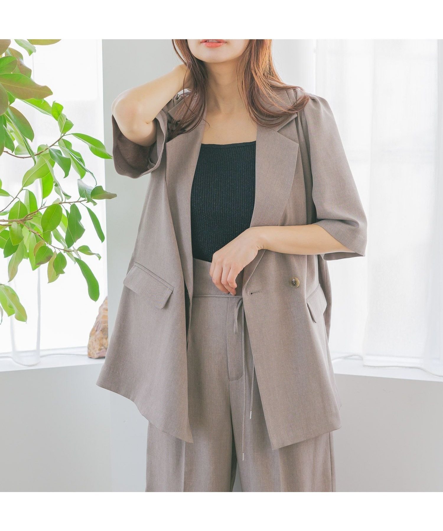 【ミスティ ウーマン/mysty woman】の【セットアップ着用可】タックスリーブアソートジャケット インテリア・キッズ・メンズ・レディースファッション・服の通販 founy(ファニー) 　ファッション　Fashion　レディースファッション　Fashion for Women　アウター　Coat / Outerwear Collection　レディースジャケット・軽アウター　Jackets　ショート　Short, Short Length　シンプル　Simple, Minimal　ジャケット　Jacket, Outerwear　スリーブ　Sleeve, Long Sleeve / Short Sleeve　セットアップ　Set-Up, Coordinated Outfit　デニム　Denim, Jeans Material　レース　Lace, Lace Fabric　ロング　Long, Long-Length　夏　Summer　無地　Plain, Solid Color　グレージュ51|ID: prp329100004518501 ipo3291000000033631684