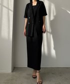 【ジュノア/JUNOAH】のLouere リネンライク半袖ジャケット+IラインキャミワンピースSET ブラック|ID: prp329100004518837 ipo3291000000031943005