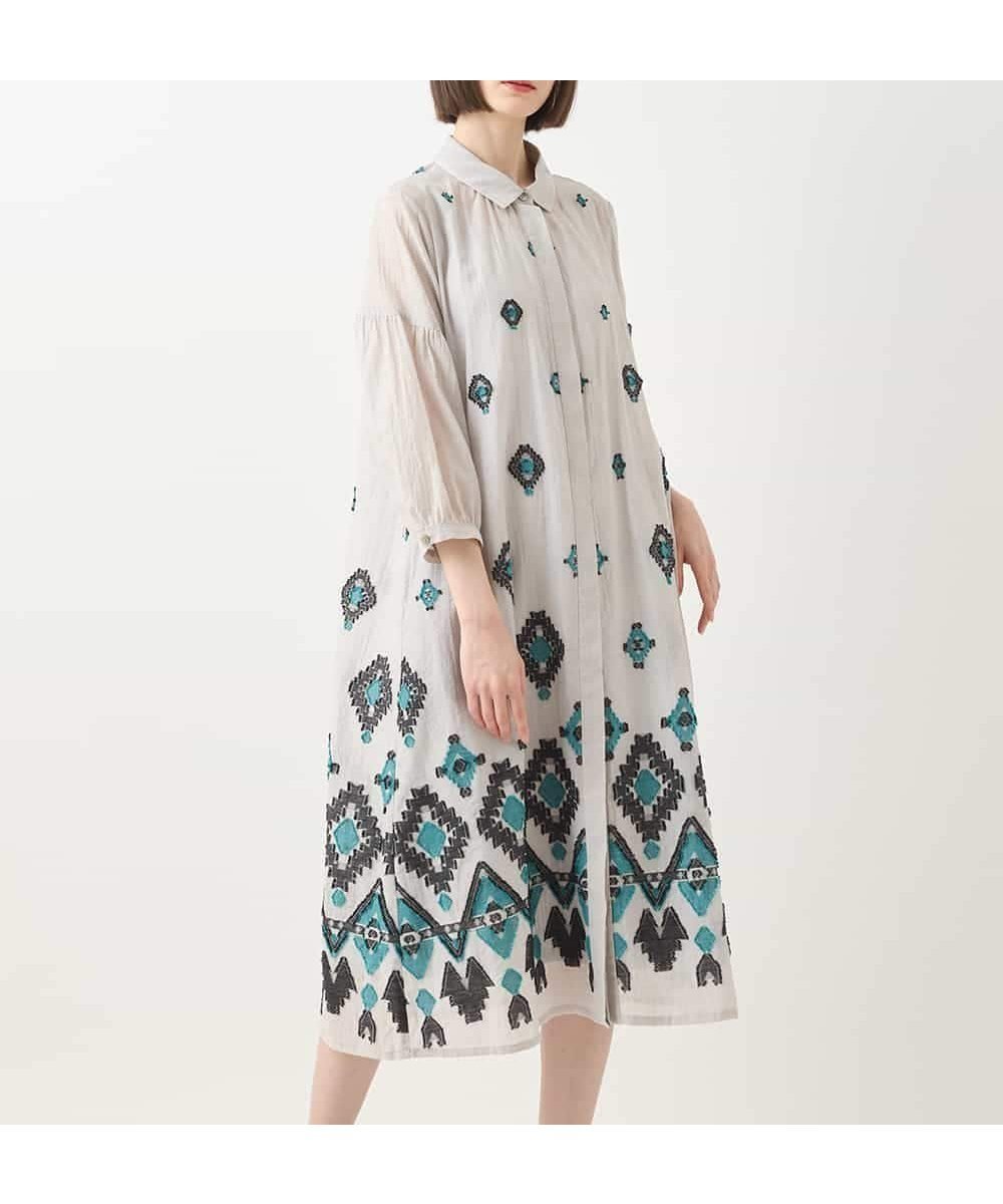 【ヒロコビス/HIROKO BIS】のエスニックモチーフドレス /洗える インテリア・キッズ・メンズ・レディースファッション・服の通販 founy(ファニー) 　ファッション　Fashion　レディースファッション　WOMEN　ワンピース　Dress　ドレス　Party Dresses　おすすめ　Recommend　エアリー　Airy　エスニック　Ethnic　ギャザー　Gather　モチーフ　Motif　洗える　Washable　羽織　Haori　ライトグレー|ID: prp329100004518960 ipo3291000000031944011