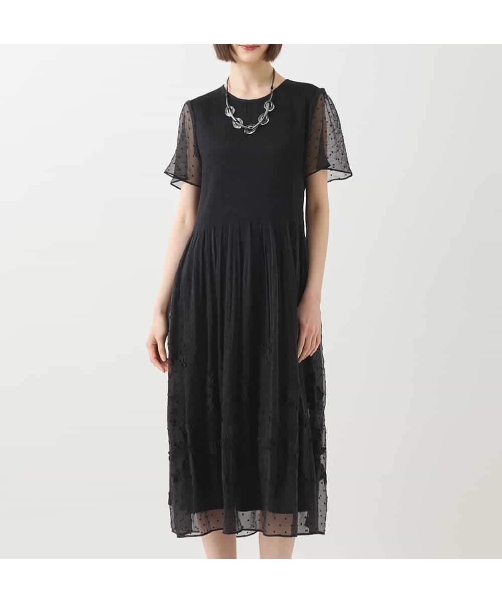 【ヒロコビス/HIROKO BIS】のドットフラワーシャーリング切り替えワンピース インテリア・キッズ・メンズ・レディースファッション・服の通販 founy(ファニー) 　ファッション　Fashion　レディースファッション　WOMEN　ワンピース　Dress　おすすめ　Recommend　エアリー　Airy　エレガント 上品　Elegant　シャーリング　Shirring　ドット　Dot　バランス　Balance　フィット　Fit　フラワー　Flower　フレア　Flare　モチーフ　Motif　ブラック|ID: prp329100004518967 ipo3291000000031944042