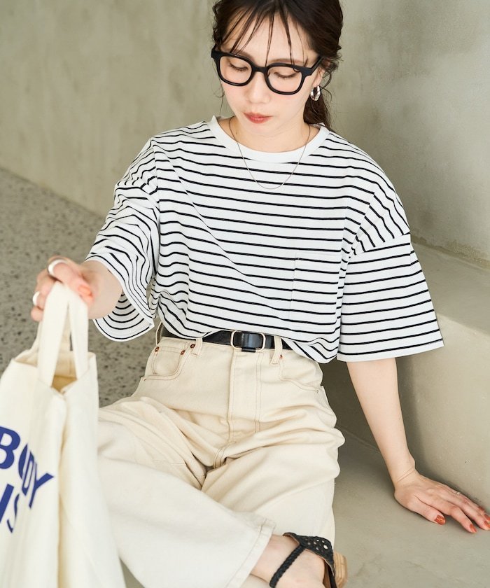【フリークスストア/FREAK'S STORE】のUSAコットン ビッグシルエット 半袖 Tシャツ【限定展開】 25SS インテリア・キッズ・メンズ・レディースファッション・服の通販 founy(ファニー) 　ファッション　Fashion　レディースファッション　Fashion for Women　トップス・カットソー　Cut & Sew Tops　シャツ・ブラウス・オフィスカジュアル　Elegant Blouses & Button-Ups　ロングTシャツ・Tシャツ　Longline T-Shirts & Tees　2025年　2025　2025春夏・S/S　Spring/Summer 2025 SS25　ショルダー　Shoulder, Shoulder Strap　ドロップ　Drop Shoulder, Dropped Style　ビッグ　Big, Oversized　プチプライス・低価格　Affordable / Budget Price　ボックス　Boxy, Box Shape　ポケット　Pocket, Pocket Detail　人気　Popular, Best Seller　半袖　Short Sleeve, Half Sleeve　夏　Summer　S/S・春夏　SS, Spring/Summer, Warm Season　ボーダー/ストライプ|ID: prp329100004519228 ipo3291000000033473251