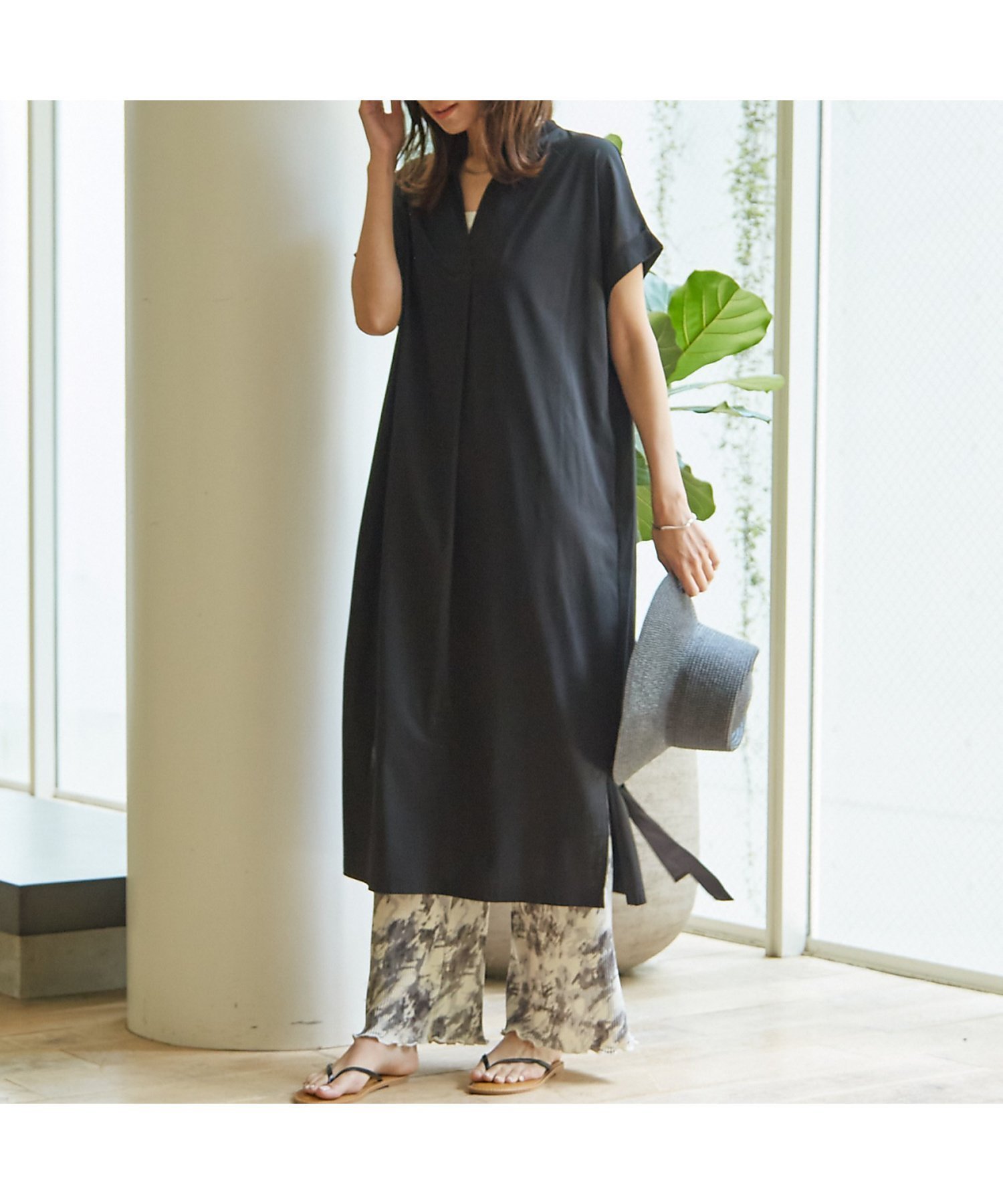 【アバハウスマヴィ/abahouse mavie】の【大人のいちまんワンピ】シルケット天竺スキッパーワンピース インテリア・キッズ・メンズ・レディースファッション・服の通販 founy(ファニー) 　ファッション　Fashion　レディースファッション　Ladies' Fashion Online　ワンピース　Dress　カットソー　Cut And Sew　シルケット　Mercerization　スキッパー　Skipper　スリット　Slit　ポケット　Pocket　人気　Popularity　ブラック|ID: prp329100004519825 ipo3291000000032642266