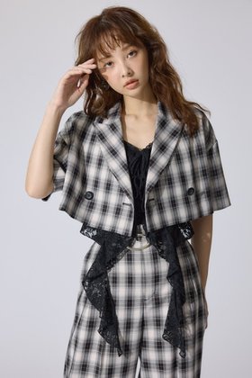【リエンダ/rienda】のチェッククロップドハーフスリーブジャケット 人気、トレンドファッション・服の通販 founy(ファニー) ファッション Fashion レディースファッション WOMEN アウター Coat Outerwear ジャケット Jackets おすすめ Recommend セットアップ Set Up 再入荷 Restock/Back In Stock/Re Arrival |ID:prp329100004522088