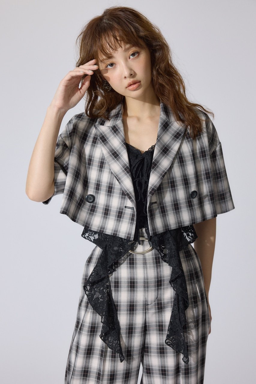 【リエンダ/rienda】のチェッククロップドハーフスリーブジャケット インテリア・キッズ・メンズ・レディースファッション・服の通販 founy(ファニー) 　ファッション　Fashion　レディースファッション　WOMEN　アウター　Coat Outerwear　ジャケット　Jackets　おすすめ　Recommend　セットアップ　Set Up　再入荷　Restock/Back In Stock/Re Arrival　Multi_1|ID: prp329100004522088 ipo3291000000031985502