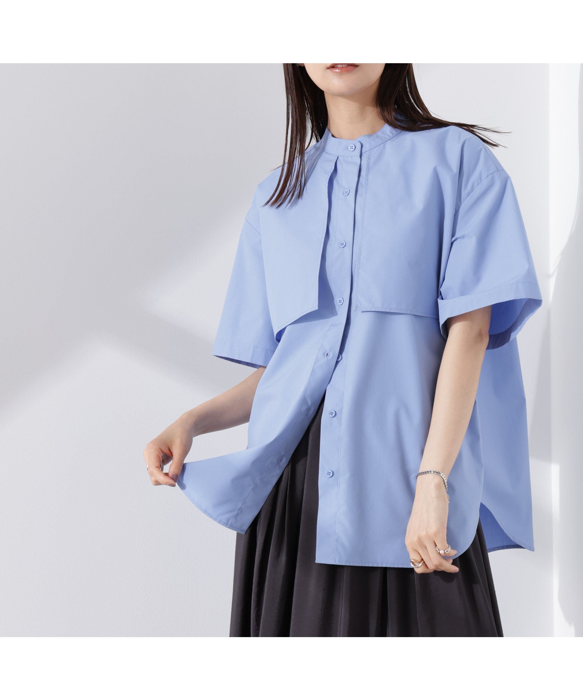 【ナノ ユニバース/nano universe】のケープディティール半袖シャツ 人気、トレンドファッション・服の通販 founy(ファニー) 　ファッション　Fashion　レディースファッション　WOMEN　トップス・カットソー　Tops/Tshirt　シャツ/ブラウス　Shirts/Blouses　シンプル　Simple　スタンド　Stand　タイトスカート　Tight Skirt　トレンド　Trend　フェミニン　Feminine　半袖　Short Sleeve　羽織　Haori　ワイド　Wide　おすすめ　Recommend　エレガント 上品　Elegant　2025年　2025　2025春夏・S/S　Ss,Spring/Summer,2025　 other-1|ID: prp329100004522453 ipo3291000000031989850