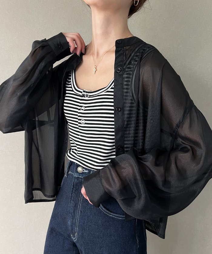 【ジュノア/JUNOAH】のスタンドカラーシアーショートシャツ インテリア・キッズ・メンズ・レディースファッション・服の通販 founy(ファニー) https://founy.com/ ファッション Fashion レディースファッション WOMEN トップス・カットソー Tops/Tshirt シャツ/ブラウス Shirts/Blouses |ID: prp329100004522454 ipo3291000000031989875