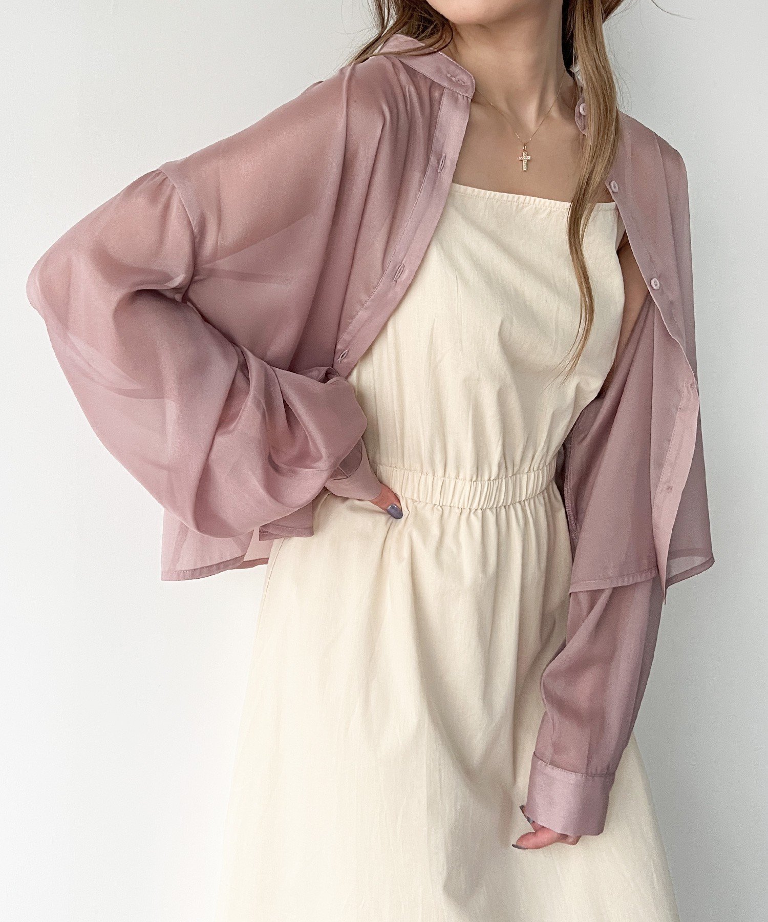 【ジュノア/JUNOAH】のスタンドカラーシアーショートシャツ インテリア・キッズ・メンズ・レディースファッション・服の通販 founy(ファニー) 　ファッション　Fashion　レディースファッション　WOMEN　トップス・カットソー　Tops/Tshirt　シャツ/ブラウス　Shirts/Blouses　ダスティピンク|ID: prp329100004522454 ipo3291000000031989887