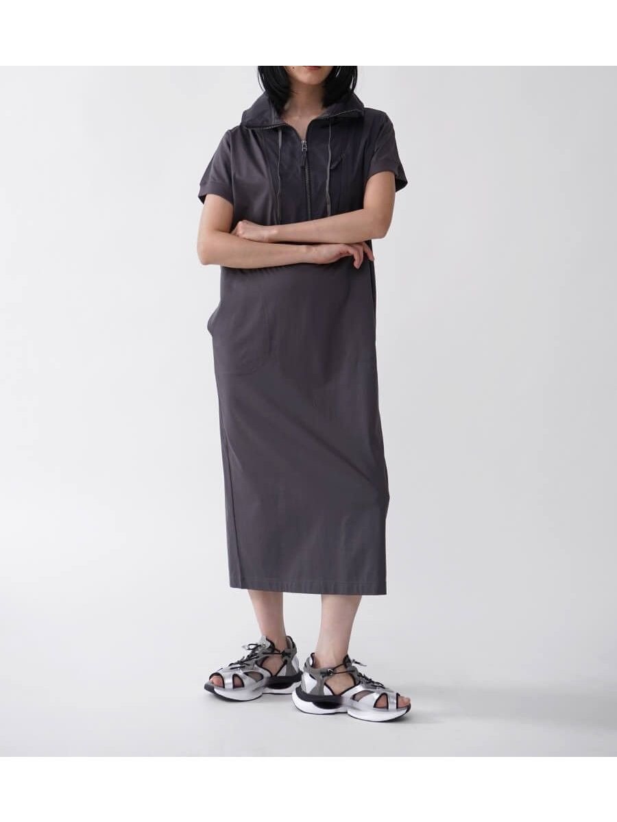 【ラシュッド/LASUD】のハーフZIPフードワンピース インテリア・キッズ・メンズ・レディースファッション・服の通販 founy(ファニー) 　ファッション　Fashion　レディースファッション　WOMEN　ワンピース　Dress　ハーフ　Half　夏　Summer　チャコールグレー|ID: prp329100004522506 ipo3291000000031990254