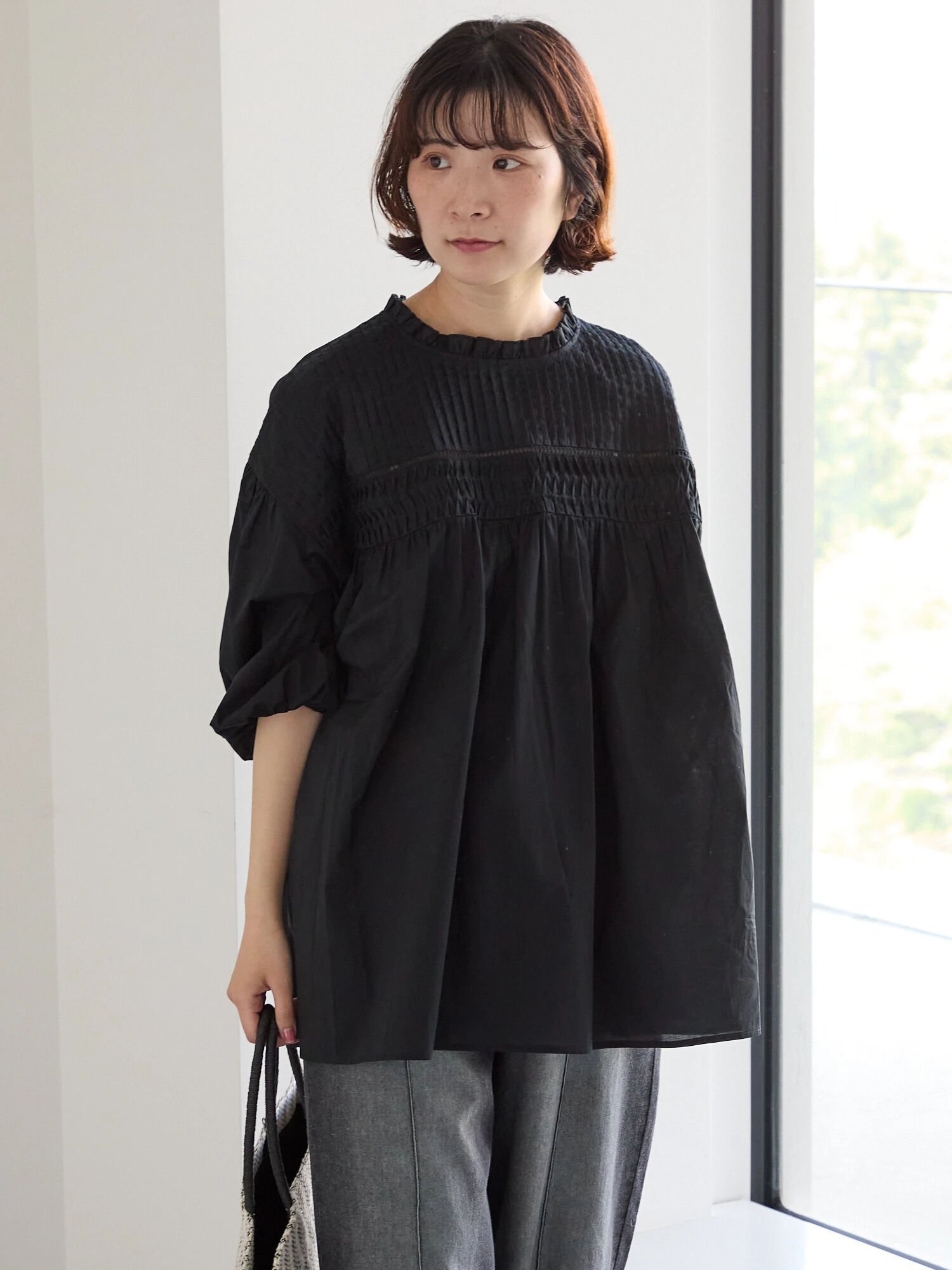 【サマンサモスモス/Samansa Mos2】の◎ピンタックギャザーブラウス インテリア・キッズ・メンズ・レディースファッション・服の通販 founy(ファニー) 　ファッション　Fashion　レディースファッション　WOMEN　トップス・カットソー　Tops/Tshirt　シャツ/ブラウス　Shirts/Blouses　ギャザー　Gather　フリル　Frills　エレガント 上品　Elegant　ブラック|ID: prp329100004522542 ipo3291000000031990583