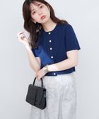 【ナチュラルクチュール/natural couture】の【WEB限定】ミラノリブデザイン釦半袖カーディガン ネイビー|ID: prp329100004522544 ipo3291000000031990601
