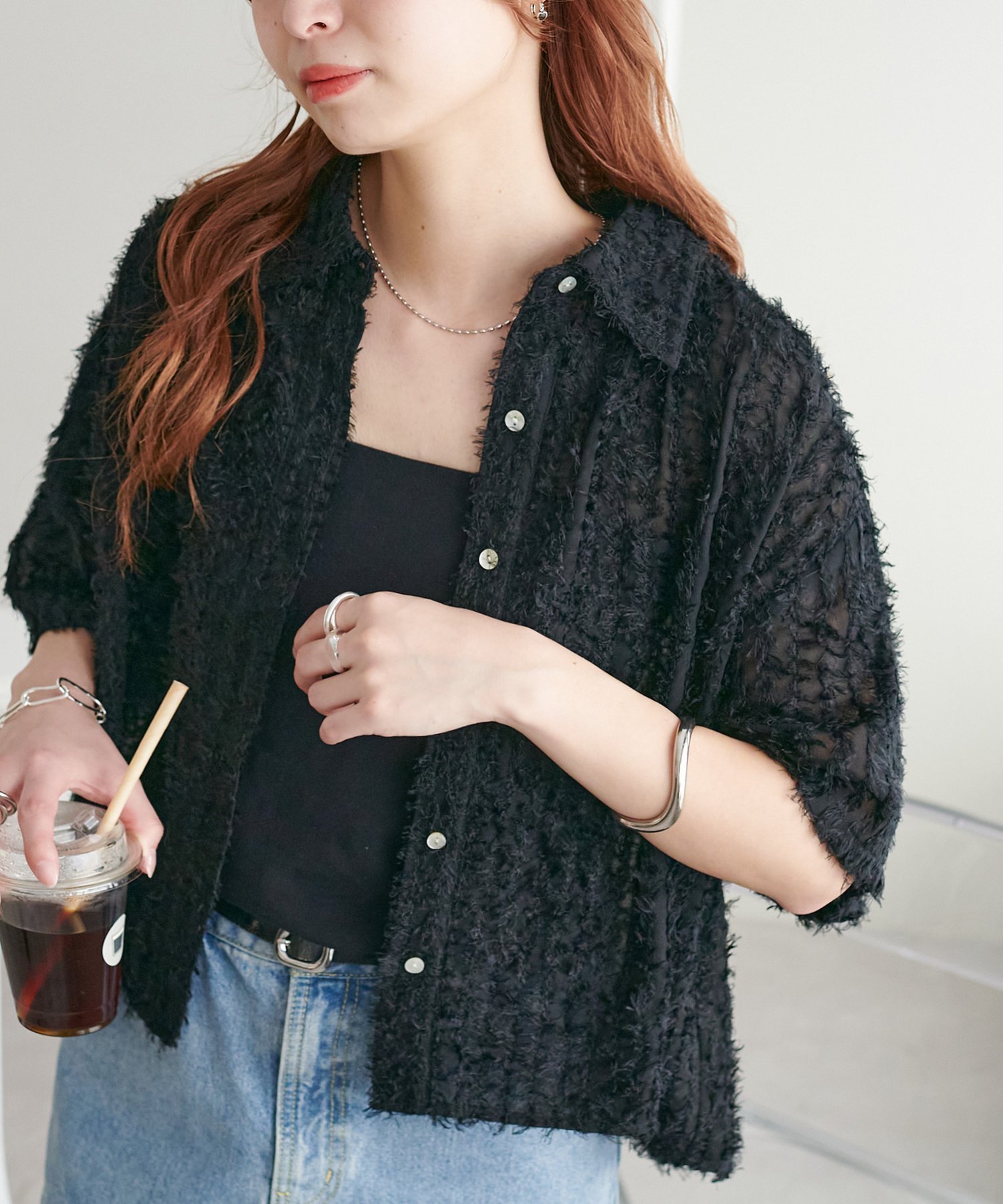 【ディスコート/Discoat】の【WEB限定】シアーフリンジ半袖シャツ インテリア・キッズ・メンズ・レディースファッション・服の通販 founy(ファニー) 　ファッション　Fashion　レディースファッション　WOMEN　トップス・カットソー　Tops/Tshirt　シャツ/ブラウス　Shirts/Blouses　シアー　Sheer　シンプル　Simple　フリンジ　Fringe　エレガント 上品　Elegant　半袖　Short Sleeve　夏　Summer　春　Spring　S/S・春夏　Ss・Spring/Summer　ブラック|ID: prp329100004522576 ipo3291000000031990895