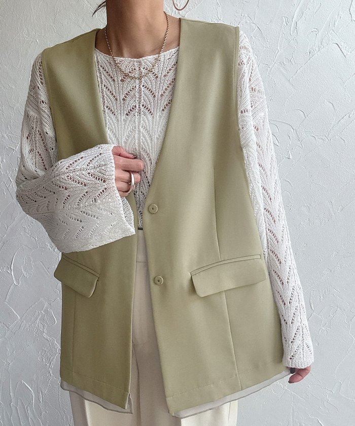 【ジュノア/JUNOAH】の裾シアーレイヤードVネックベスト インテリア・キッズ・メンズ・レディースファッション・服の通販 founy(ファニー) https://founy.com/ ファッション Fashion レディースファッション WOMEN アウター Coat Outerwear トップス・カットソー Tops/Tshirt ベスト/ジレ Gilets/Vests Vネック V-Neck ベスト Vest |ID: prp329100004522607 ipo3291000000031991185