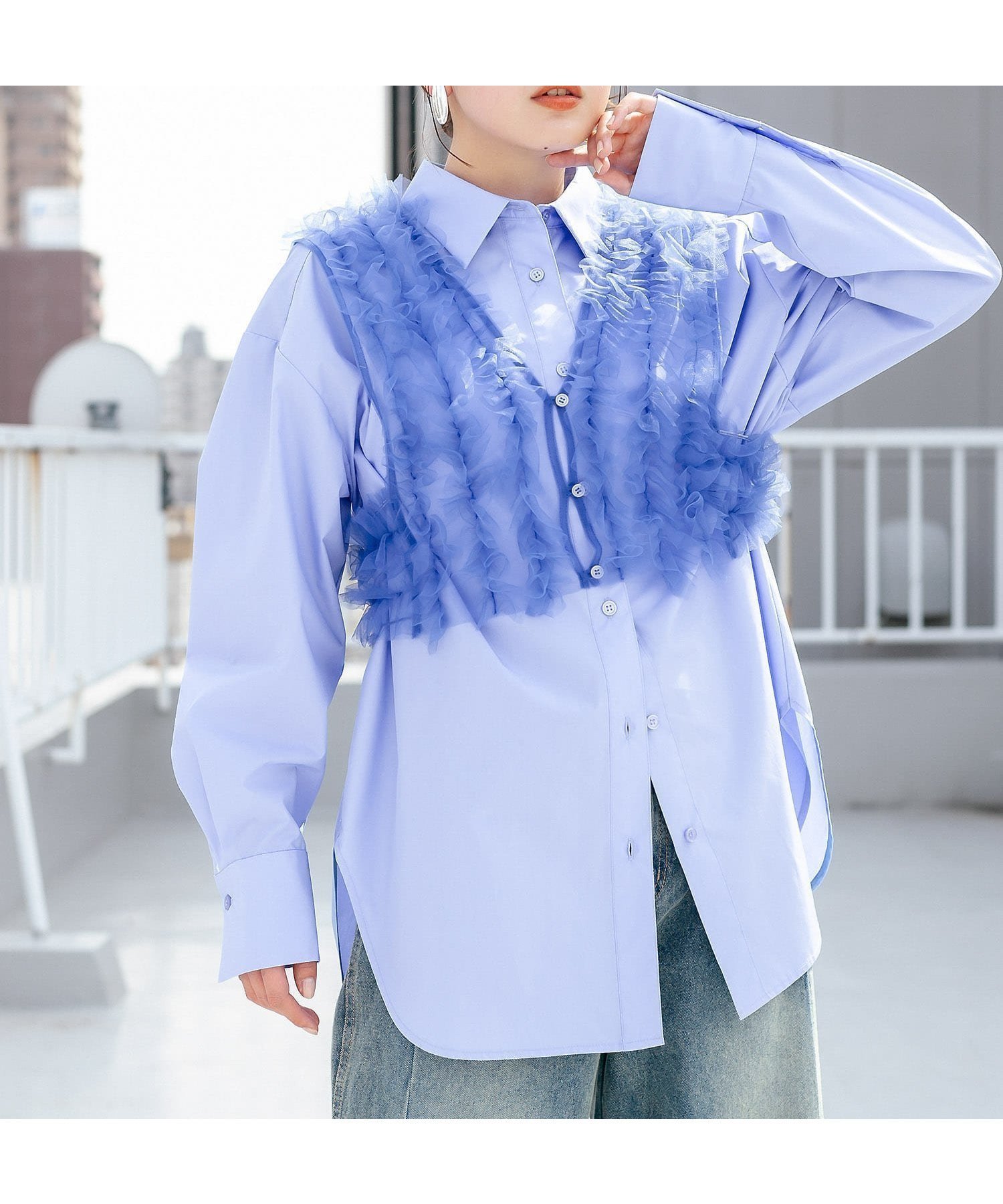 【ケービーエフ/KBF / URBAN RESEARCH】のシアーフリルSETシャツ インテリア・キッズ・メンズ・レディースファッション・服の通販 founy(ファニー) 　ファッション　Fashion　レディースファッション　WOMEN　トップス・カットソー　Tops/Tshirt　シャツ/ブラウス　Shirts/Blouses　ロング / Tシャツ　T-Shirts　2025年　2025　2025春夏・S/S　Ss,Spring/Summer,2025　インナー　Inner　カーディガン　Cardigan　シンプル　Simple　ジャケット　Jacket　チュール　Tulle　フィット　Fit　ベーシック　Basic　マニッシュ　Mannish　夏　Summer　S/S・春夏　Ss・Spring/Summer　BLUE×BLUE|ID: prp329100004522611 ipo3291000000031991228