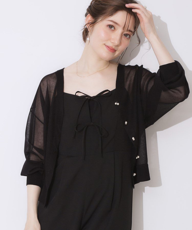 【クチュール ブローチ/Couture Brooch】の【上品な透け感・通勤】ダブルパール調釦LEVITAカーディガン インテリア・キッズ・メンズ・レディースファッション・服の通販 founy(ファニー) 　ファッション　Fashion　レディースファッション　WOMEN　トップス・カットソー　Tops/Tshirt　カーディガン　Cardigans　おすすめ　Recommend　アンサンブル　Ensemble　カーディガン　Cardigan　シャイニー　Shiny　ショルダー　Shoulder　ダブル　Double　ドロップ　Drop　パール　Pearl　エレガント 上品　Elegant　夏　Summer　ビジネス 仕事 通勤　Business　ブラック|ID: prp329100004522639 ipo3291000000032206545