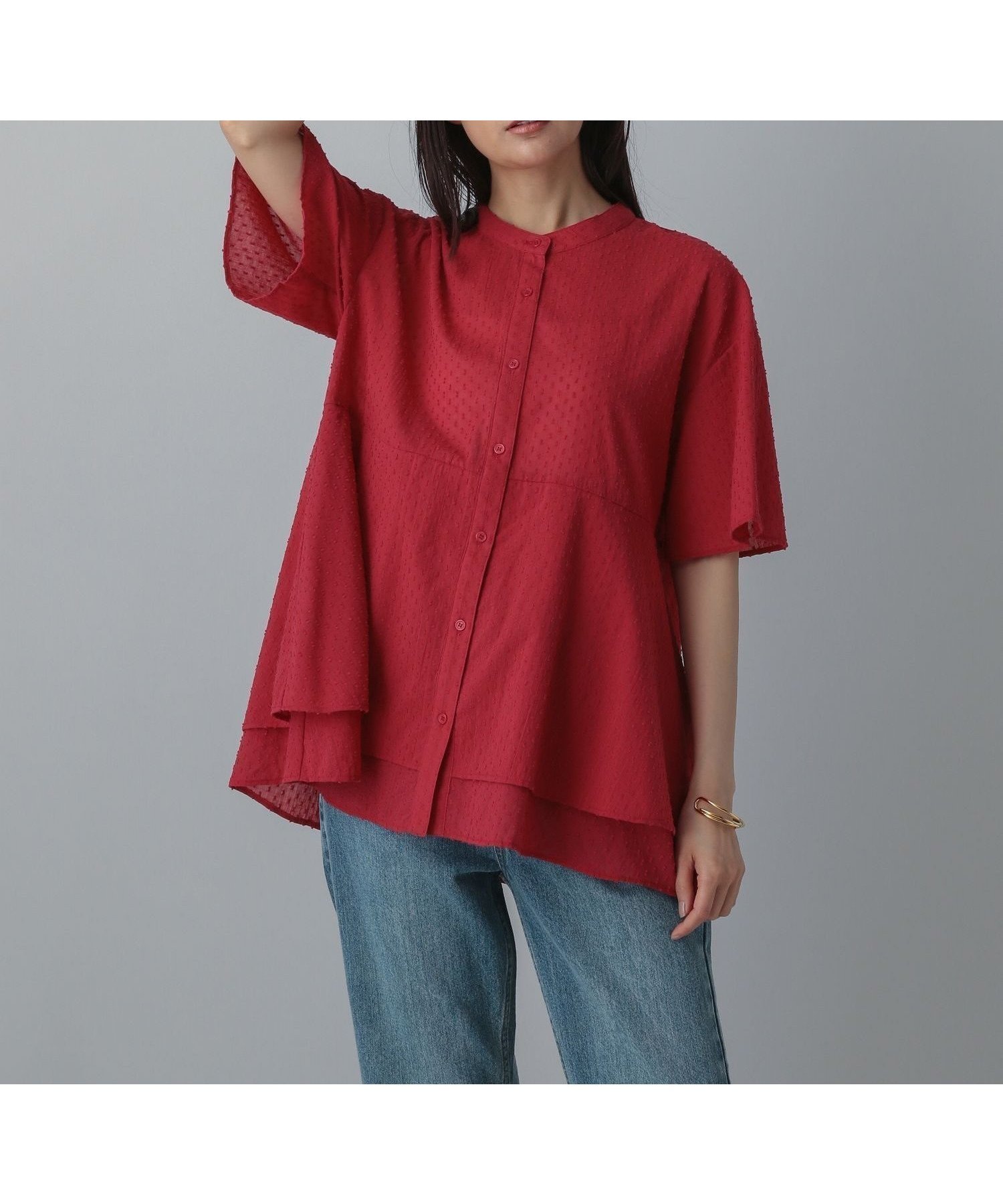 【グローバルワーク/GLOBAL WORK】のMATINEE LINE/ドットティアードシャツ/495656 インテリア・キッズ・メンズ・レディースファッション・服の通販 founy(ファニー) 　ファッション　Fashion　レディースファッション　WOMEN　トップス・カットソー　Tops/Tshirt　シャツ/ブラウス　Shirts/Blouses　ストレート　Straight　ティアード　Tiered　デニム　Denim　フレア　Flare　夏　Summer　レッド35|ID: prp329100004522643 ipo3291000000031991604