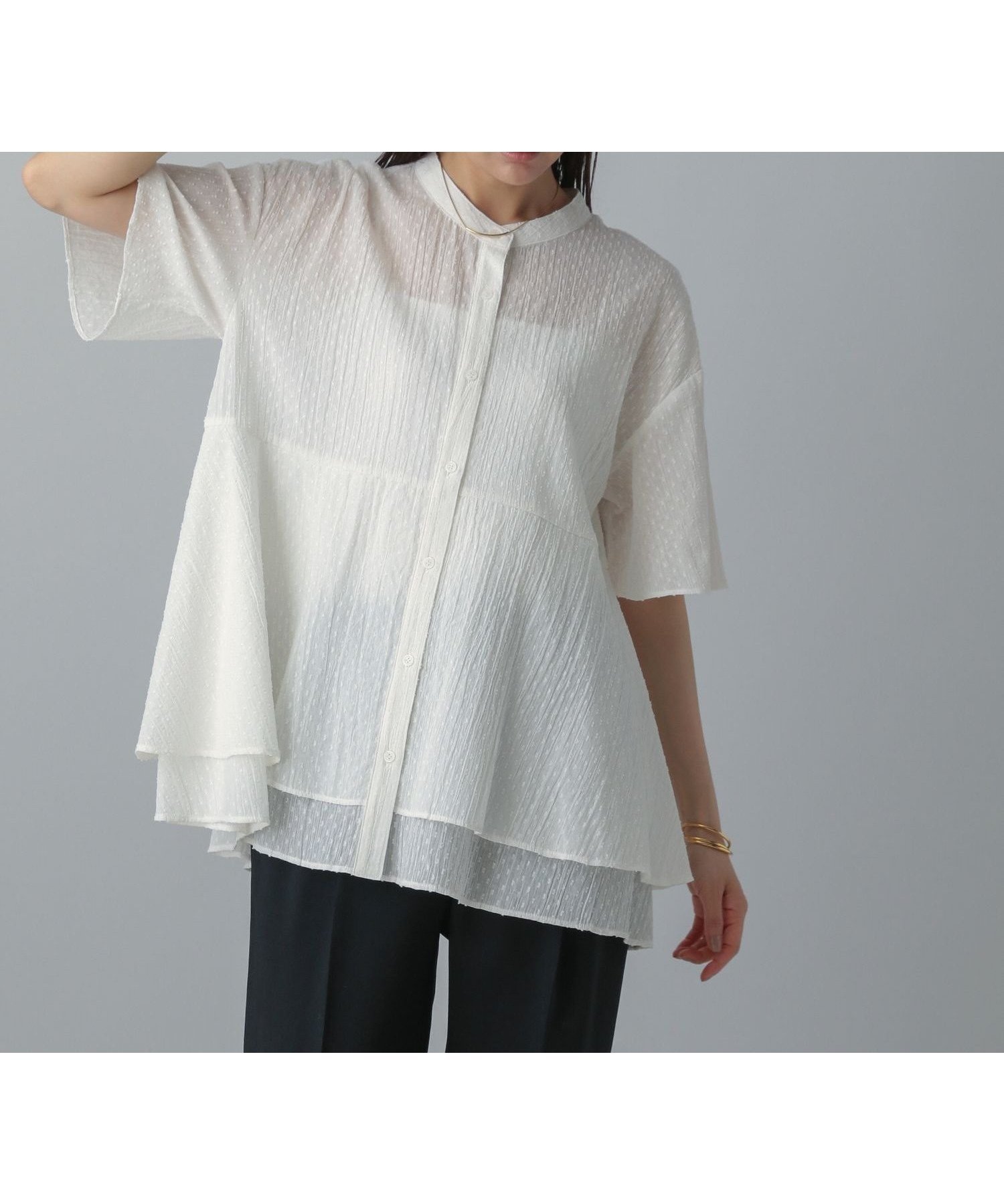 【グローバルワーク/GLOBAL WORK】のMATINEE LINE/ドットティアードシャツ/495656 インテリア・キッズ・メンズ・レディースファッション・服の通販 founy(ファニー) 　ファッション　Fashion　レディースファッション　WOMEN　トップス・カットソー　Tops/Tshirt　シャツ/ブラウス　Shirts/Blouses　ストレート　Straight　ティアード　Tiered　デニム　Denim　フレア　Flare　夏　Summer　オフ06|ID: prp329100004522643 ipo3291000000031991606