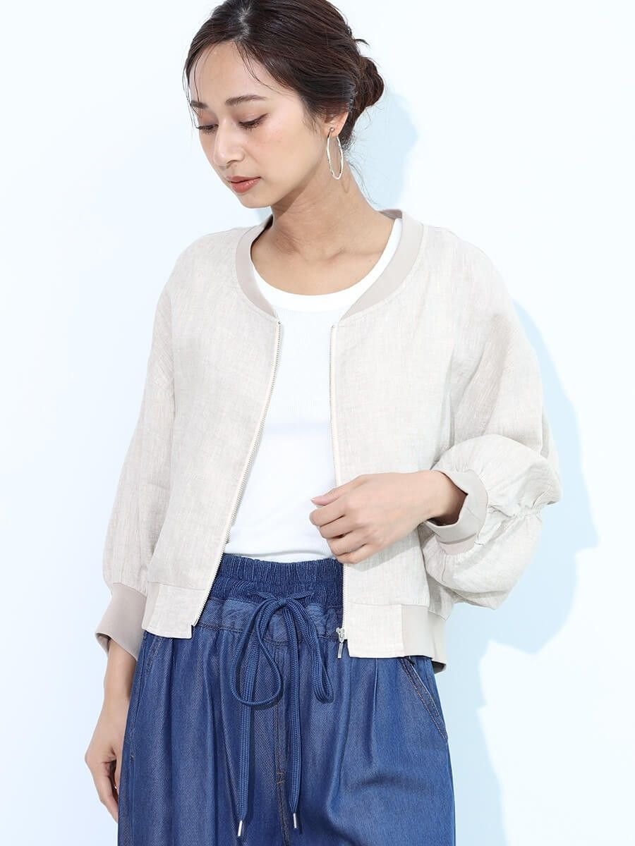 【ヴァン/Vin】のバックシャーリングリネンブルゾン インテリア・キッズ・メンズ・レディースファッション・服の通販 founy(ファニー) 　ファッション　Fashion　レディースファッション　WOMEN　アウター　Coat Outerwear　ブルゾン　Blouson/Jackets　おすすめ　Recommend　シャーリング　Shirring　トレンド　Trend　バランス　Balance　ブルゾン　Blouson　ボトム　Bottom　リネン　Linen　ワイド　Wide　夏　Summer　杢ベージュ|ID: prp329100004522648 ipo3291000000031991669