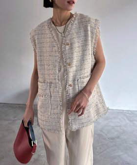 【ドゥ アルシーヴ/Doux archives】のBIGポケットツイードジレ 人気、トレンドファッション・服の通販 founy(ファニー) ファッション Fashion レディースファッション WOMEN アウター Coat Outerwear トップス・カットソー Tops/Tshirt ベスト/ジレ Gilets/Vests スリット Slit ツィード Tweed フリンジ Fringe フロント Front ベーシック Basic ポケット Pocket ヴィンテージ Vintage |ID:prp329100004522813