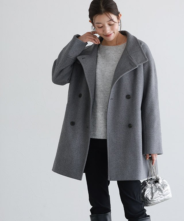 【ピエロ/Pierrot】のスタンドカラーミドルコート インテリア・キッズ・メンズ・レディースファッション・服の通販 founy(ファニー) 　ファッション　Fashion　レディースファッション　WOMEN　アウター　Coat Outerwear　コート　Coats　スタンド　Stand　トレンド　Trend　ミドル　Middle　メルトン　Melton　エレガント 上品　Elegant　防寒　Cold Protection　杢グレー|ID: prp329100004522816 ipo3291000000031992897