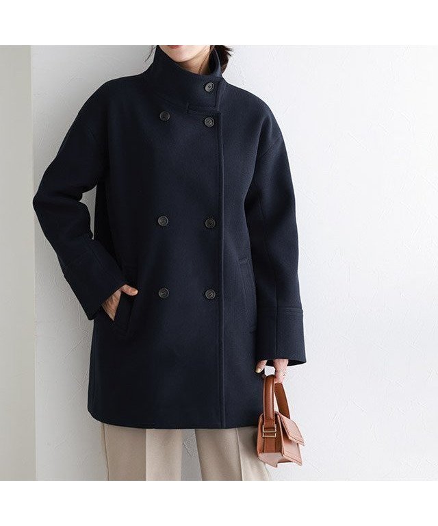 【ピエロ/Pierrot】のスタンドカラーミドルコート インテリア・キッズ・メンズ・レディースファッション・服の通販 founy(ファニー) 　ファッション　Fashion　レディースファッション　WOMEN　アウター　Coat Outerwear　コート　Coats　スタンド　Stand　トレンド　Trend　ミドル　Middle　メルトン　Melton　エレガント 上品　Elegant　防寒　Cold Protection　ネイビー|ID: prp329100004522816 ipo3291000000031992901