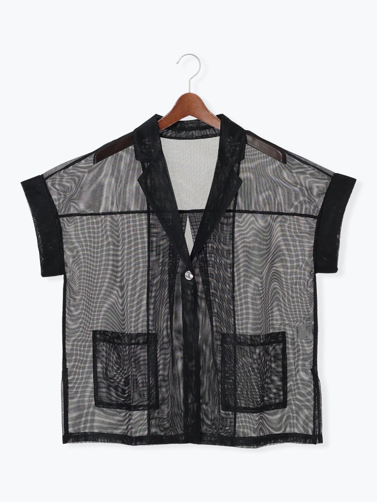 【テチチ/Te chichi】のハーフスリーブメッシュジャケット インテリア・キッズ・メンズ・レディースファッション・服の通販 founy(ファニー) 　ファッション　Fashion　レディースファッション　WOMEN　アウター　Coat Outerwear　ジャケット　Jackets　スリット　Slit　フロント　Front　ボックス　Box　ポケット　Pocket　メッシュ　Mesh　ブラック|ID: prp329100004522876 ipo3291000000031993314
