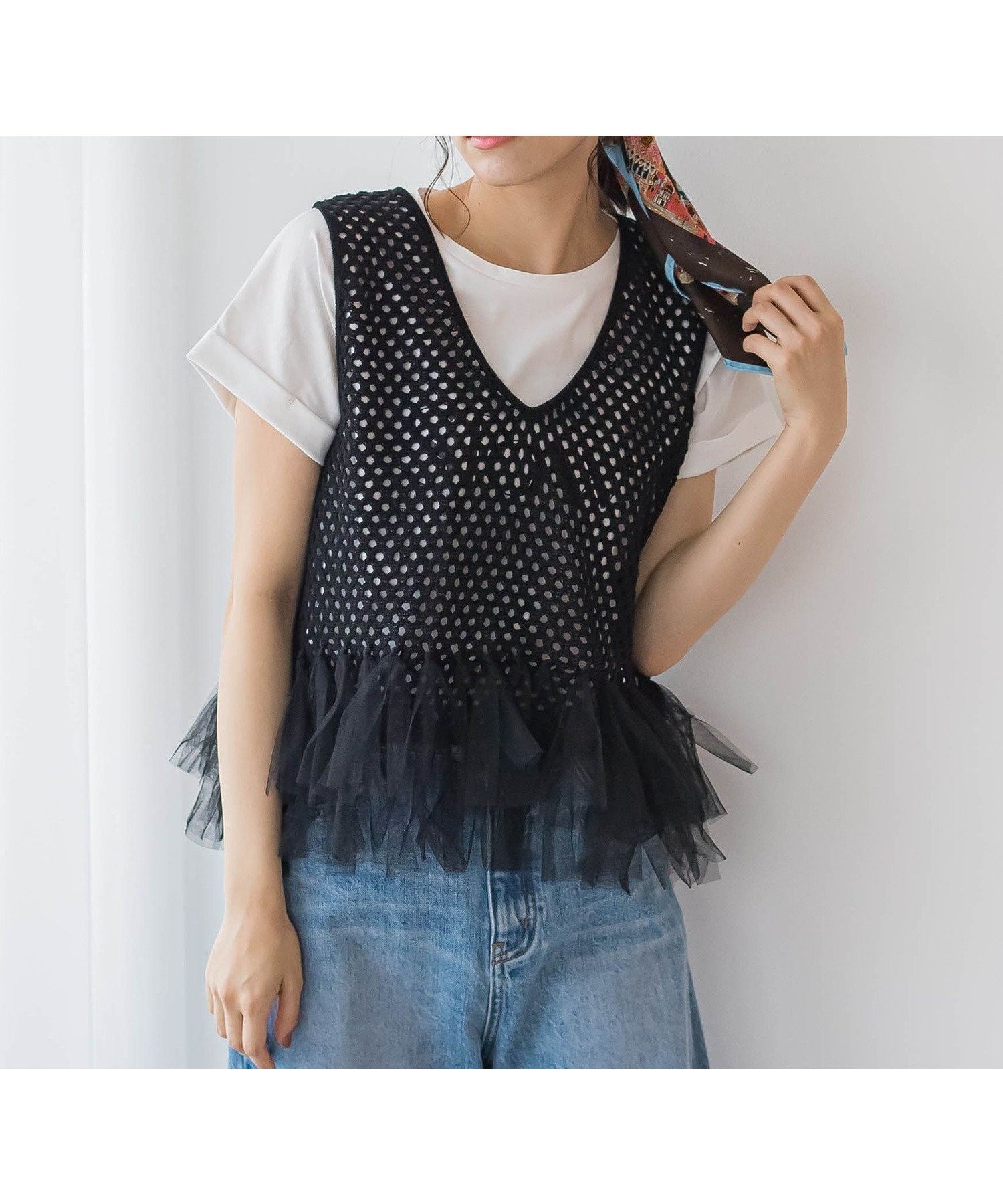 【ドロワット ロートレアモン/Droite Lautreamont】の裾チュールメッシュベスト≪手洗い可能≫ インテリア・キッズ・メンズ・レディースファッション・服の通販 founy(ファニー) 　ファッション　Fashion　レディースファッション　WOMEN　アウター　Coat Outerwear　トップス・カットソー　Tops/Tshirt　ベスト/ジレ　Gilets/Vests　シンプル　Simple　タンク　Tank　ブラック|ID: prp329100004522927 ipo3291000000031993604
