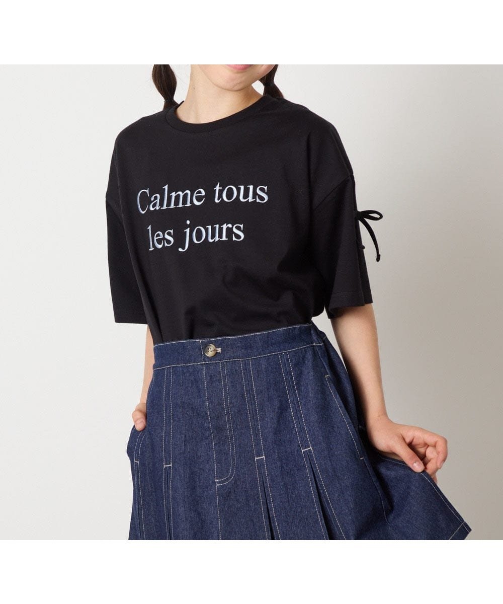 【アー ヴェー ヴェー/a.v.v / KIDS】の160 袖スリットロゴTシャツ インテリア・キッズ・メンズ・レディースファッション・服の通販 founy(ファニー) 　ファッション　Fashion　キッズファッション　KIDS　シンプル　Simple　スリット　Slit　フロント　Front　ベーシック　Basic　ボトム　Bottom　リボン　Ribbon　再入荷　Restock/Back In Stock/Re Arrival　おすすめ　Recommend　夏　Summer　エレガント 上品　Elegant　ブラック|ID: prp329100004523050 ipo3291000000031994459