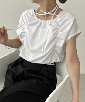 【カプリシューレマージュ/CAPRICIEUX LEMAGE】のギャザーフレンチTシャツ 人気、トレンドファッション・服の通販 founy(ファニー) ファッション Fashion レディースファッション WOMEN トップス・カットソー Tops/Tshirt シャツ/ブラウス Shirts/Blouses ロング / Tシャツ T-Shirts おすすめ Recommend ギャザー Gather センター Center フレンチ French リボン Ribbon 切替 Switching |ID:prp329100004523054