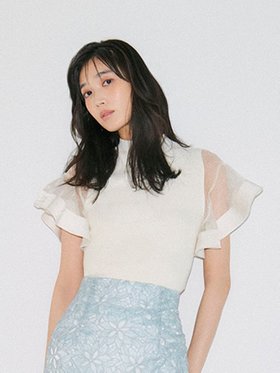 【フレイ アイディー/FRAY I.D】 ラッフルブレードフリルニット人気、トレンドファッション・服の通販 founy(ファニー) ファッション Fashion レディースファッション WOMEN トップス・カットソー Tops/Tshirt ニット Knit Tops エレガント 上品 Elegant オーガンジー Organdy サテン Satin スリーブ Sleeve バランス Balance フィット Fit フリル Frills ボトム Bottom |ID:prp329100004523083