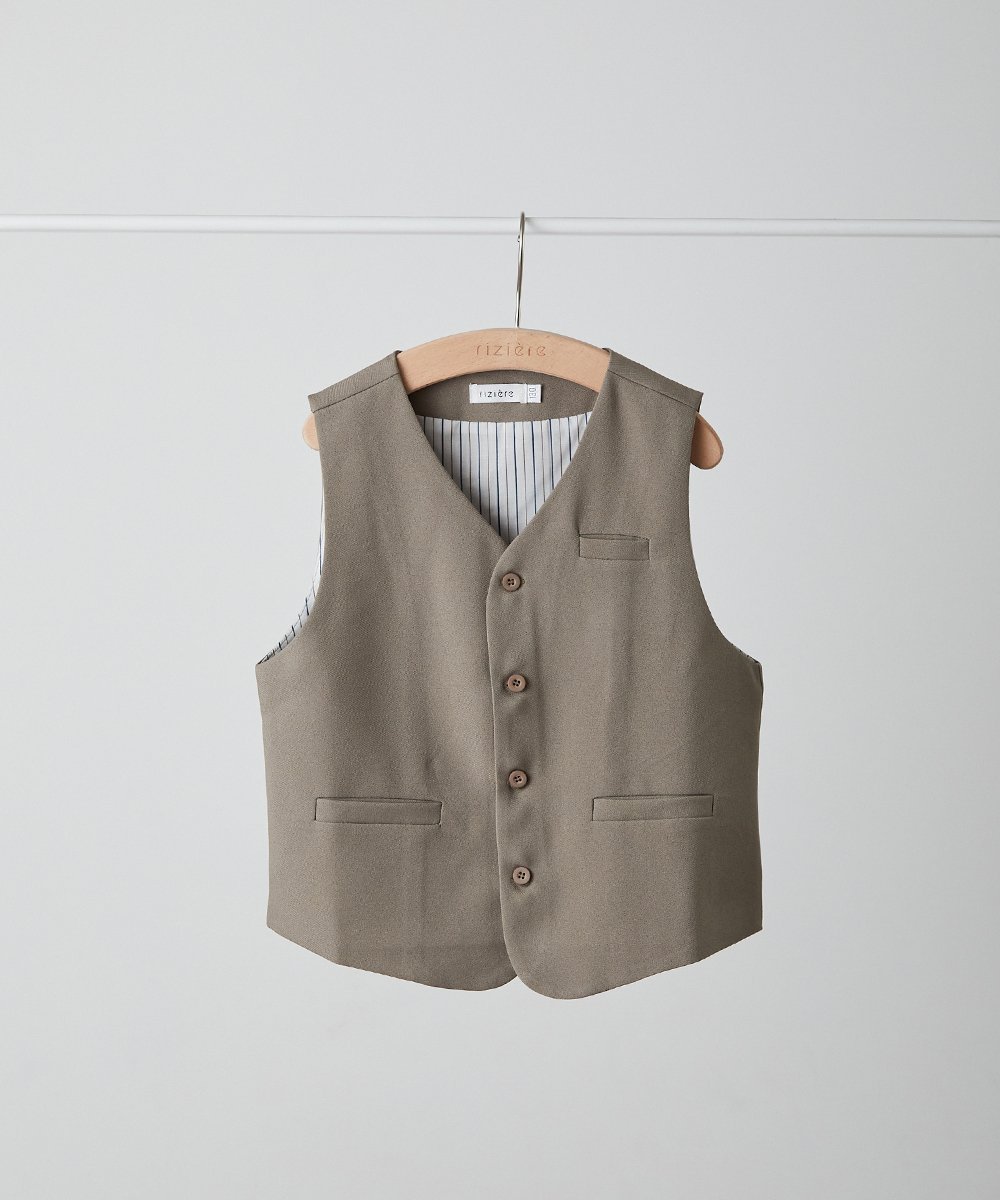 【リジェール/riziere / KIDS】のフォーマルベスト(裏地ストライプ) インテリア・キッズ・メンズ・レディースファッション・服の通販 founy(ファニー) 　ファッション　Fashion　キッズファッション　KIDS　ストライプ　Stripe　セットアップ　Set Up　フォーマル　Formal　ベスト　Vest　ポケット　Pocket　入学式　Entrance Ceremony　無地　Plain Color　結婚式　Wedding Ceremony　KHAKIBEIGE|ID: prp329100004523102 ipo3291000000031994950