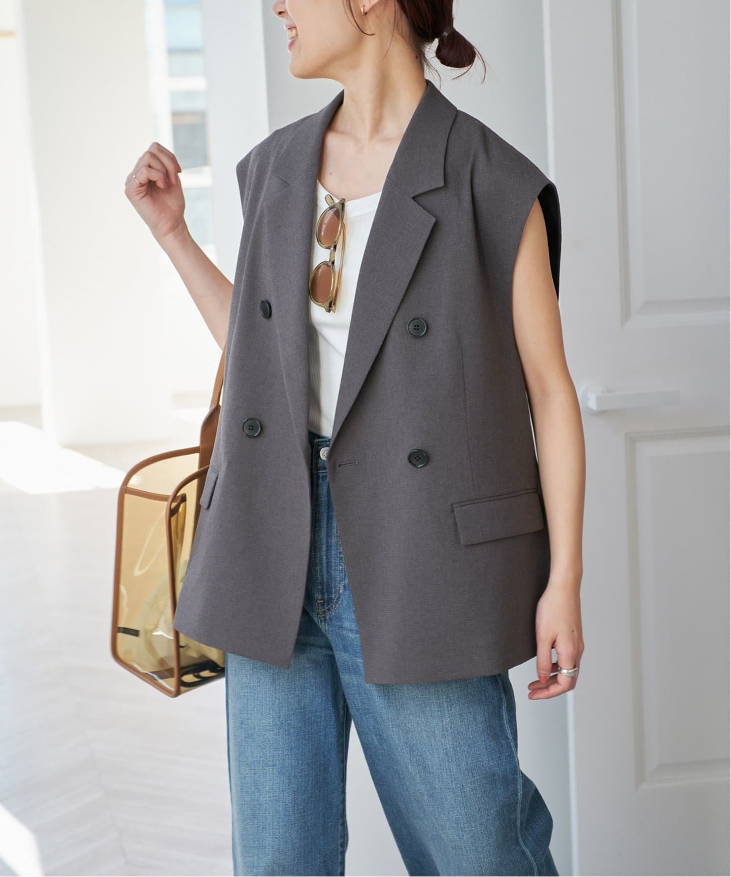 【スピック&スパン/Spick & Span】のドライメランジジレ インテリア・キッズ・メンズ・レディースファッション・服の通販 founy(ファニー) 　ファッション　Fashion　レディースファッション　WOMEN　アウター　Coat Outerwear　トップス・カットソー　Tops/Tshirt　ベスト/ジレ　Gilets/Vests　おすすめ　Recommend　セットアップ　Set Up　夏　Summer　グレー|ID: prp329100004523105 ipo3291000000031994971