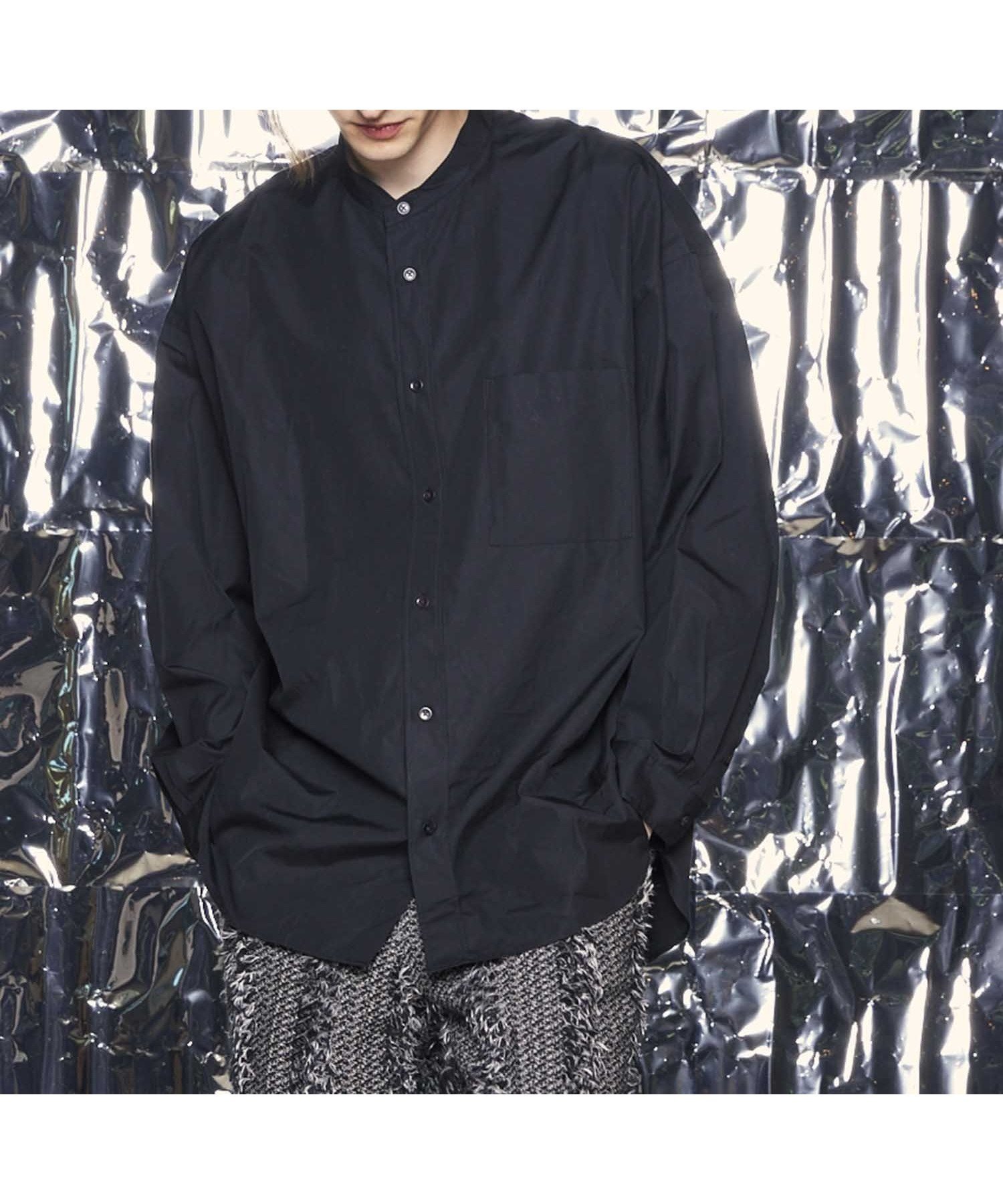 【メゾンスペシャル/MAISON SPECIAL】の【THOMAS MASON】Prime-Over Band Collar Shirt インテリア・キッズ・メンズ・レディースファッション・服の通販 founy(ファニー) 　ファッション　Fashion　レディースファッション　WOMEN　トップス・カットソー　Tops/Tshirt　シャツ/ブラウス　Shirts/Blouses　クラシック　Classic　ショルダー　Shoulder　シンプル　Simple　スタイリッシュ　Stylish　ドロップ　Drop　パターン　Pattern　モダン　Modern　BLK|ID: prp329100004523108 ipo3291000000031995002