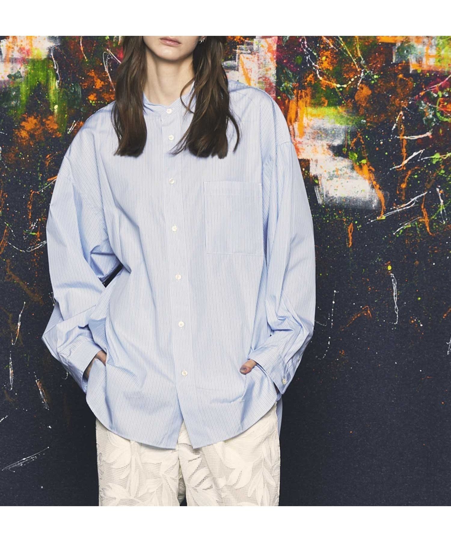 【メゾンスペシャル/MAISON SPECIAL】の【THOMAS MASON】Prime-Over Band Collar Shirt インテリア・キッズ・メンズ・レディースファッション・服の通販 founy(ファニー) 　ファッション　Fashion　レディースファッション　WOMEN　トップス・カットソー　Tops/Tshirt　シャツ/ブラウス　Shirts/Blouses　クラシック　Classic　ショルダー　Shoulder　シンプル　Simple　スタイリッシュ　Stylish　ドロップ　Drop　パターン　Pattern　モダン　Modern　S.BLU|ID: prp329100004523108 ipo3291000000031995005