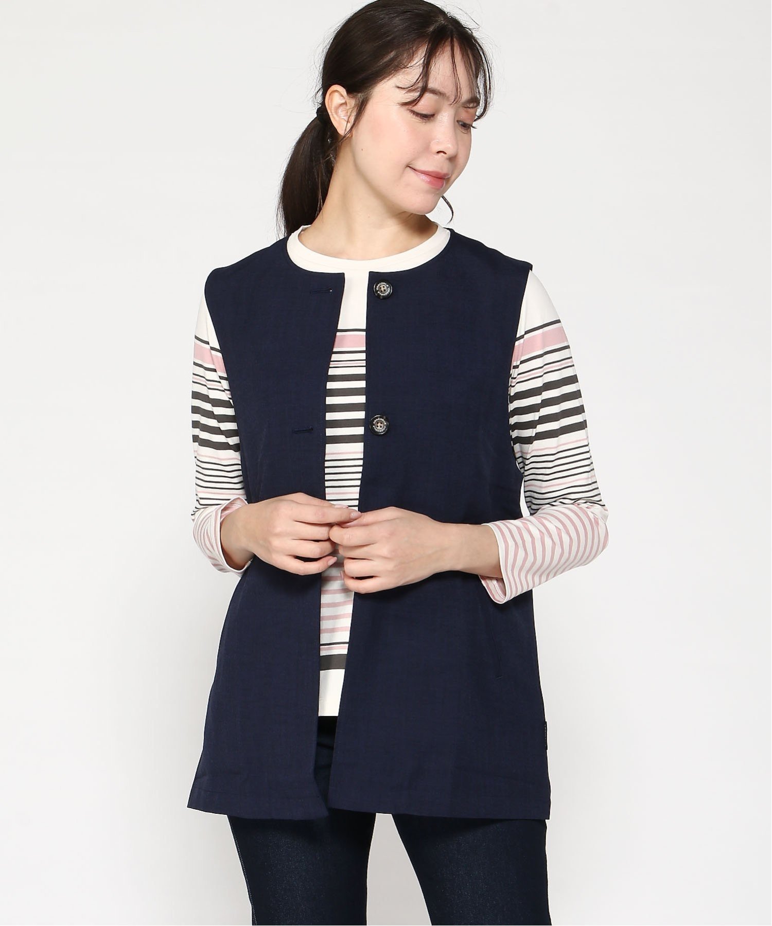【クロコダイル/CROCODILE】のリネンライク ノーカラー ベスト インテリア・キッズ・メンズ・レディースファッション・服の通販 founy(ファニー) 　ファッション　Fashion　レディースファッション　WOMEN　アウター　Coat Outerwear　トップス・カットソー　Tops/Tshirt　ベスト/ジレ　Gilets/Vests　ベスト　Vest　夏　Summer　春　Spring　S/S・春夏　Ss・Spring/Summer　ネイビー|ID: prp329100004523221 ipo3291000000031995978