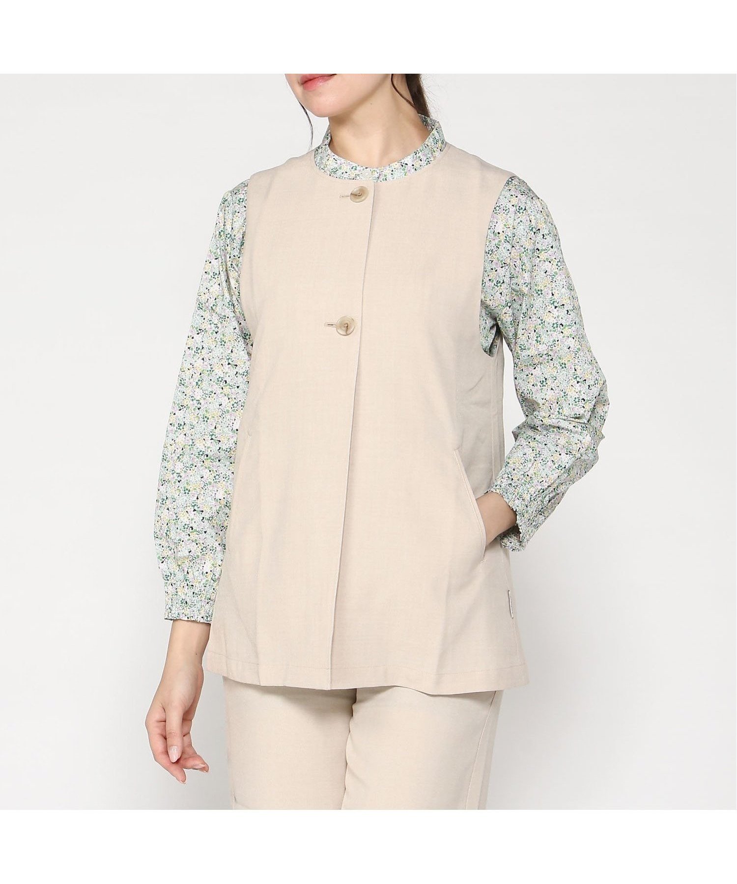 【クロコダイル/CROCODILE】のリネンライク ノーカラー ベスト インテリア・キッズ・メンズ・レディースファッション・服の通販 founy(ファニー) 　ファッション　Fashion　レディースファッション　WOMEN　アウター　Coat Outerwear　トップス・カットソー　Tops/Tshirt　ベスト/ジレ　Gilets/Vests　ベスト　Vest　夏　Summer　春　Spring　S/S・春夏　Ss・Spring/Summer　ベージュ|ID: prp329100004523221 ipo3291000000031995980