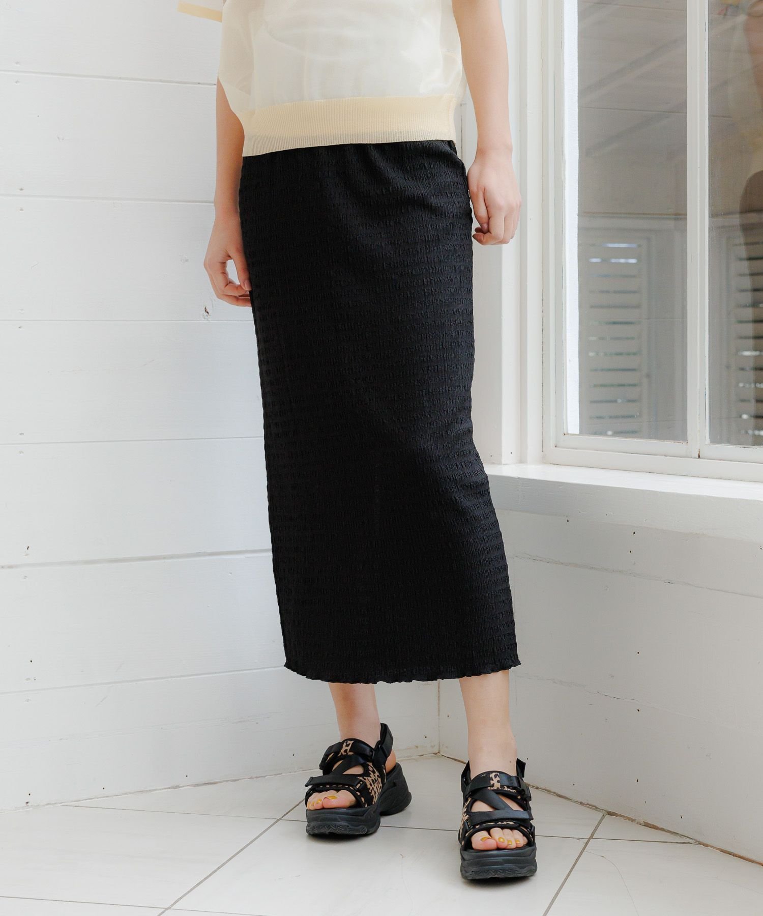 【ラコレ/LAKOLE】のシャーリングナロースカート 人気、トレンドファッション・服の通販 founy(ファニー) 　ファッション　Fashion　レディースファッション　WOMEN　スカート　Skirt　コンパクト　Compact　スリット　Slit　フラット　Flat　 other-1|ID: prp329100004523265 ipo3291000000031996510