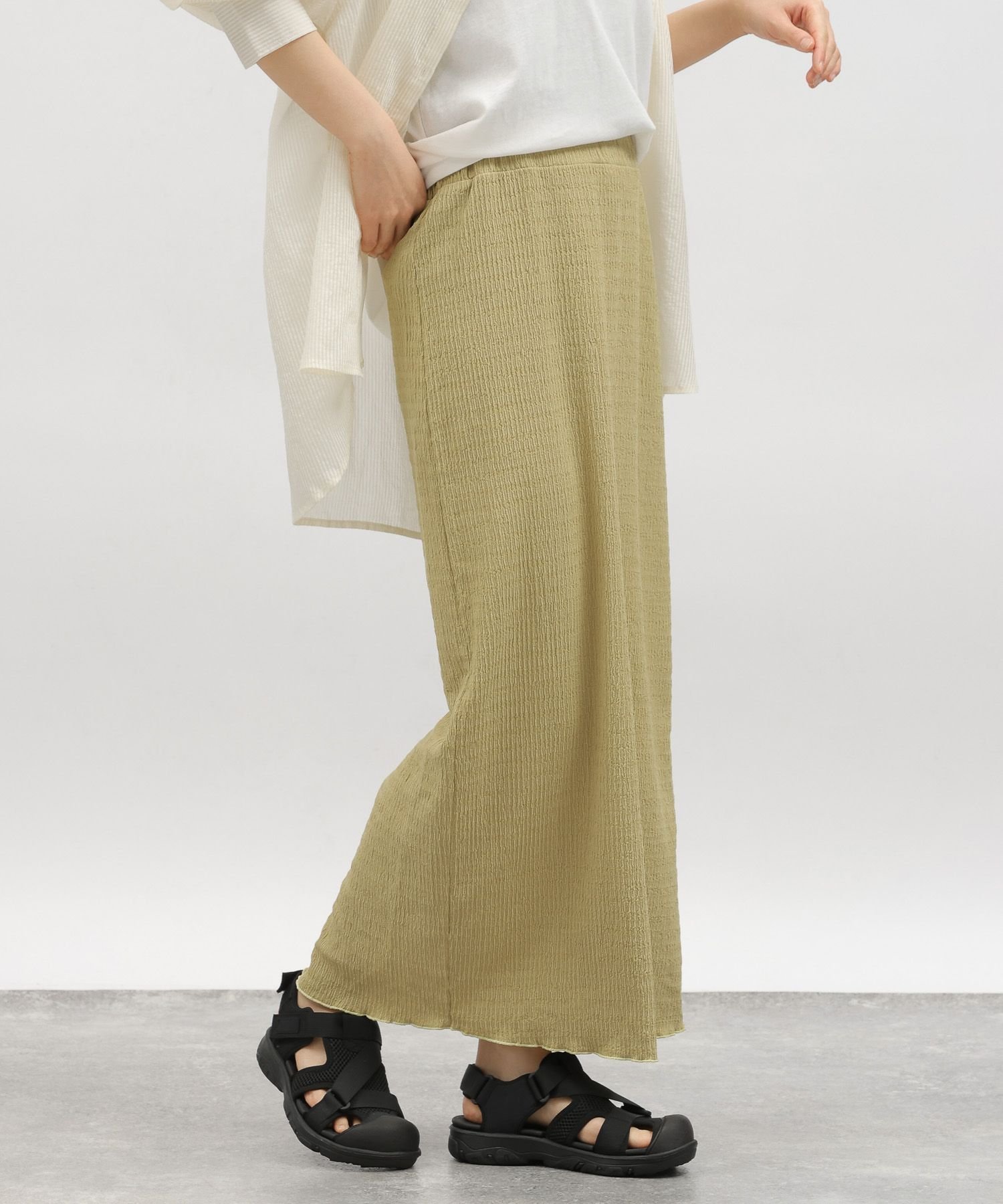 【ラコレ/LAKOLE】のシャーリングナロースカート インテリア・キッズ・メンズ・レディースファッション・服の通販 founy(ファニー) 　ファッション　Fashion　レディースファッション　WOMEN　スカート　Skirt　コンパクト　Compact　スリット　Slit　フラット　Flat　ライム71|ID: prp329100004523265 ipo3291000000031996516