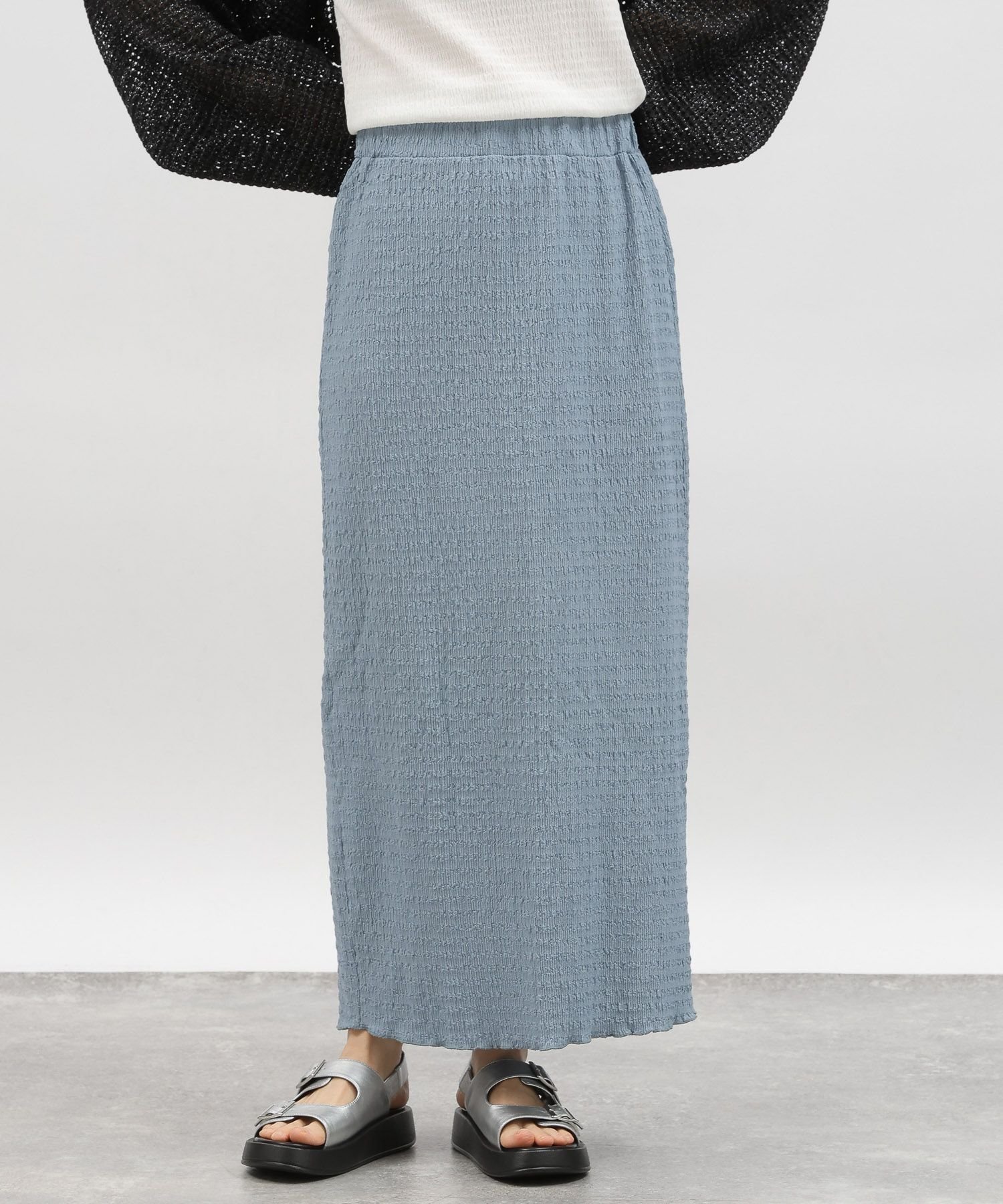 【ラコレ/LAKOLE】のシャーリングナロースカート インテリア・キッズ・メンズ・レディースファッション・服の通販 founy(ファニー) 　ファッション　Fashion　レディースファッション　WOMEN　スカート　Skirt　コンパクト　Compact　スリット　Slit　フラット　Flat　ブルー80|ID: prp329100004523265 ipo3291000000031996518