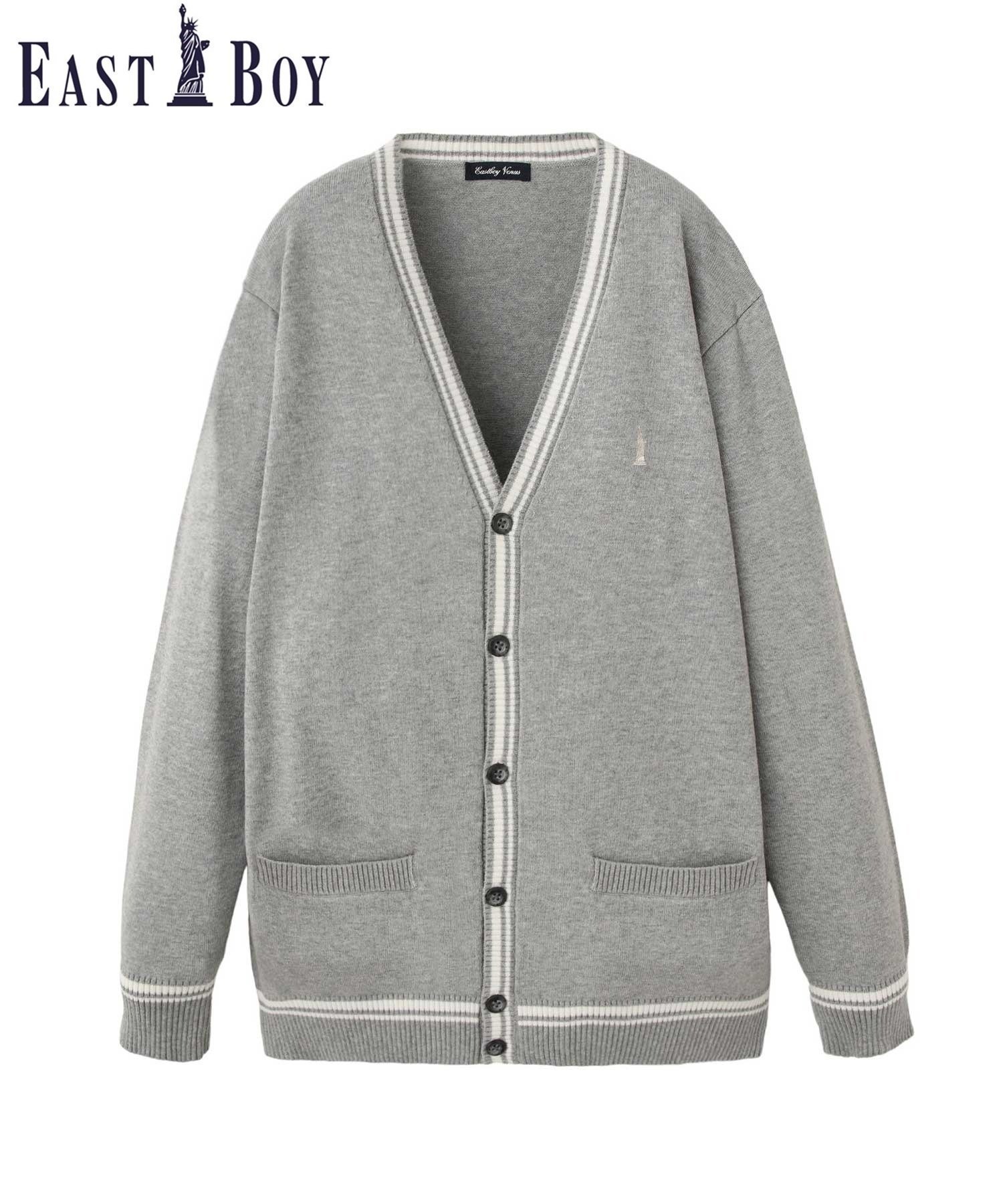 【イーストボーイ/EASTBOY】のカーディガン ライン入り 綿 12G 高校生 スクール インテリア・キッズ・メンズ・レディースファッション・服の通販 founy(ファニー) 　ファッション　Fashion　レディースファッション　WOMEN　トップス・カットソー　Tops/Tshirt　カーディガン　Cardigans　カーディガン　Cardigan　シルバー　Silver　ポケット　Pocket　おすすめ　Recommend　ライトグレー|ID: prp329100004523266 ipo3291000000031996517