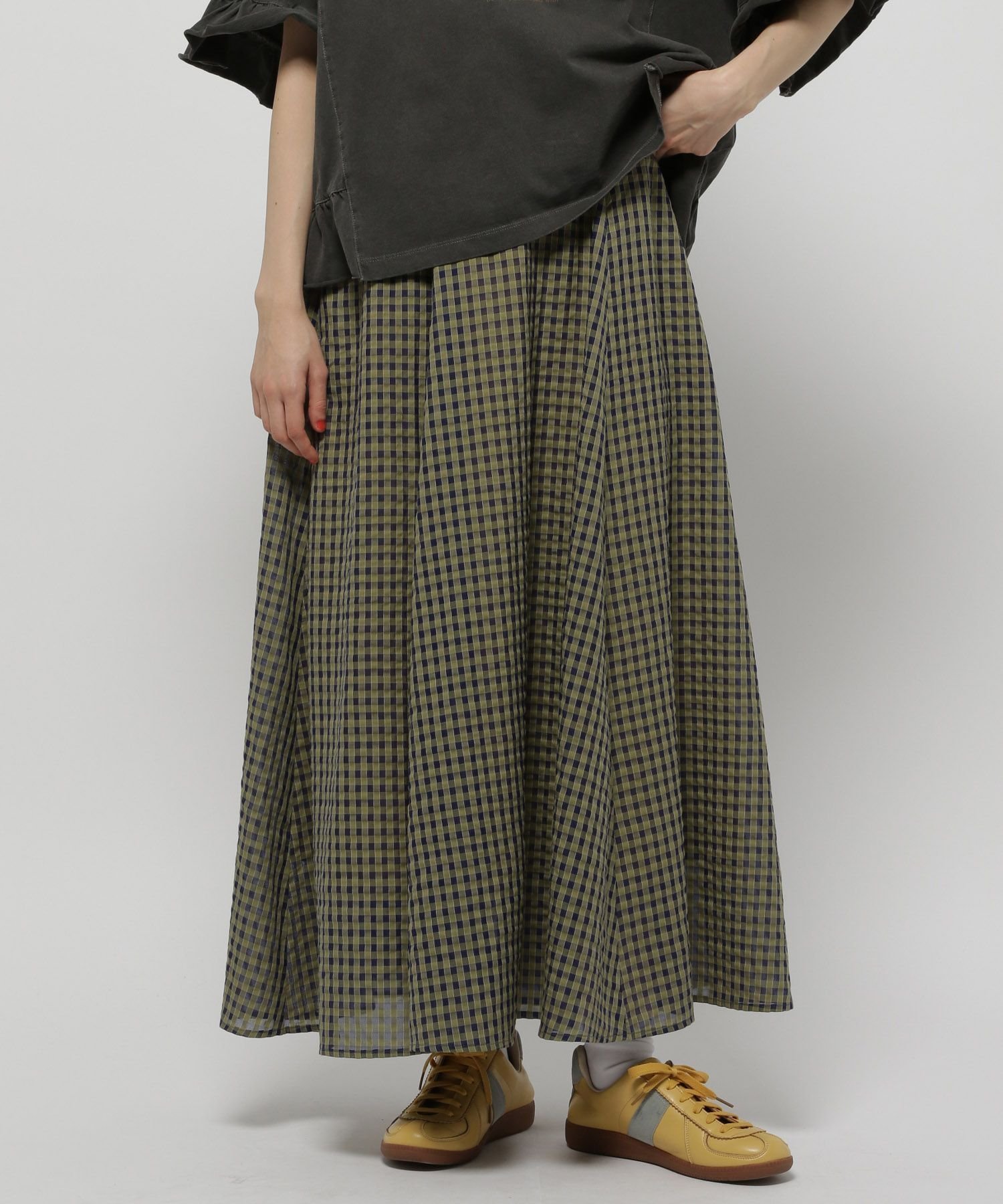 【ニコアンド/niko and】のシアーチェックフレアスカート インテリア・キッズ・メンズ・レディースファッション・服の通販 founy(ファニー) 　ファッション　Fashion　レディースファッション　WOMEN　スカート　Skirt　Aライン/フレアスカート　Flared A-Line Skirts　おすすめ　Recommend　シアー　Sheer　チェック　Check　フレア　Flare　リブニット　Rib Knit　イエロー60|ID: prp329100004523300 ipo3291000000031996745