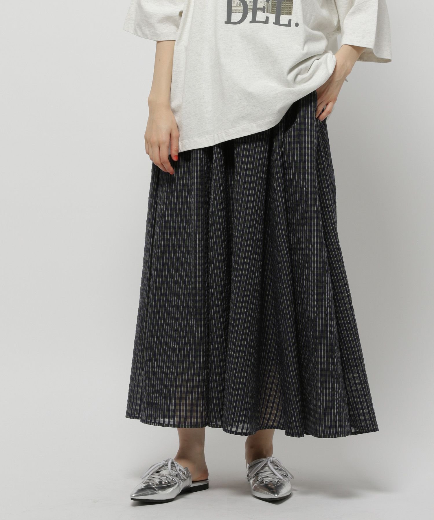 【ニコアンド/niko and】のシアーチェックフレアスカート インテリア・キッズ・メンズ・レディースファッション・服の通販 founy(ファニー) 　ファッション　Fashion　レディースファッション　WOMEN　スカート　Skirt　Aライン/フレアスカート　Flared A-Line Skirts　おすすめ　Recommend　シアー　Sheer　チェック　Check　フレア　Flare　リブニット　Rib Knit　オリーブ75|ID: prp329100004523300 ipo3291000000031996746