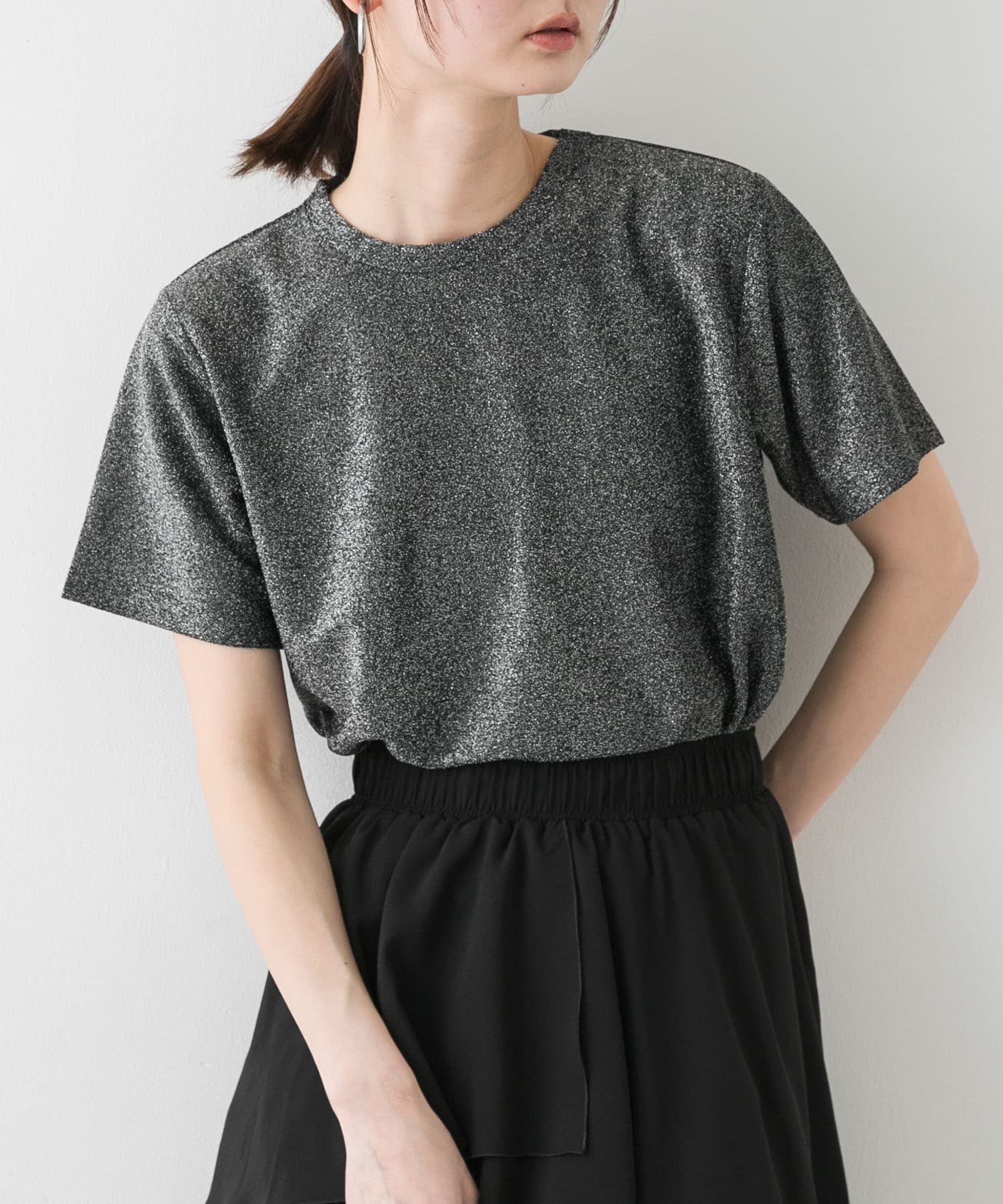 【センスオブプレイス/SENSE OF PLACE by URBAN RESEARCH】のクルーネックラメTシャツ(半袖) インテリア・キッズ・メンズ・レディースファッション・服の通販 founy(ファニー) 　ファッション　Fashion　レディースファッション　WOMEN　トップス・カットソー　Tops/Tshirt　シャツ/ブラウス　Shirts/Blouses　ロング / Tシャツ　T-Shirts　2025年　2025　2025春夏・S/S　Ss,Spring/Summer,2025　おすすめ　Recommend　インナー　Inner　半袖　Short Sleeve　夏　Summer　S/S・春夏　Ss・Spring/Summer　BLACK|ID: prp329100004523348 ipo3291000000031997015