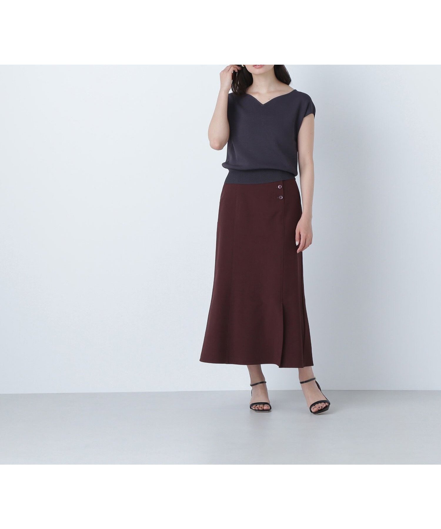 【ナチュラル ビューティー ベーシック/NATURAL BEAUTY BASIC】のサイドボタンリネンライクスカート インテリア・キッズ・メンズ・レディースファッション・服の通販 founy(ファニー) 　ファッション　Fashion　レディースファッション　WOMEN　スカート　Skirt　スリット　Slit　ダブル　Double　フロント　Front　ポケット　Pocket　バーガンディ1|ID: prp329100004523355 ipo3291000000031997061