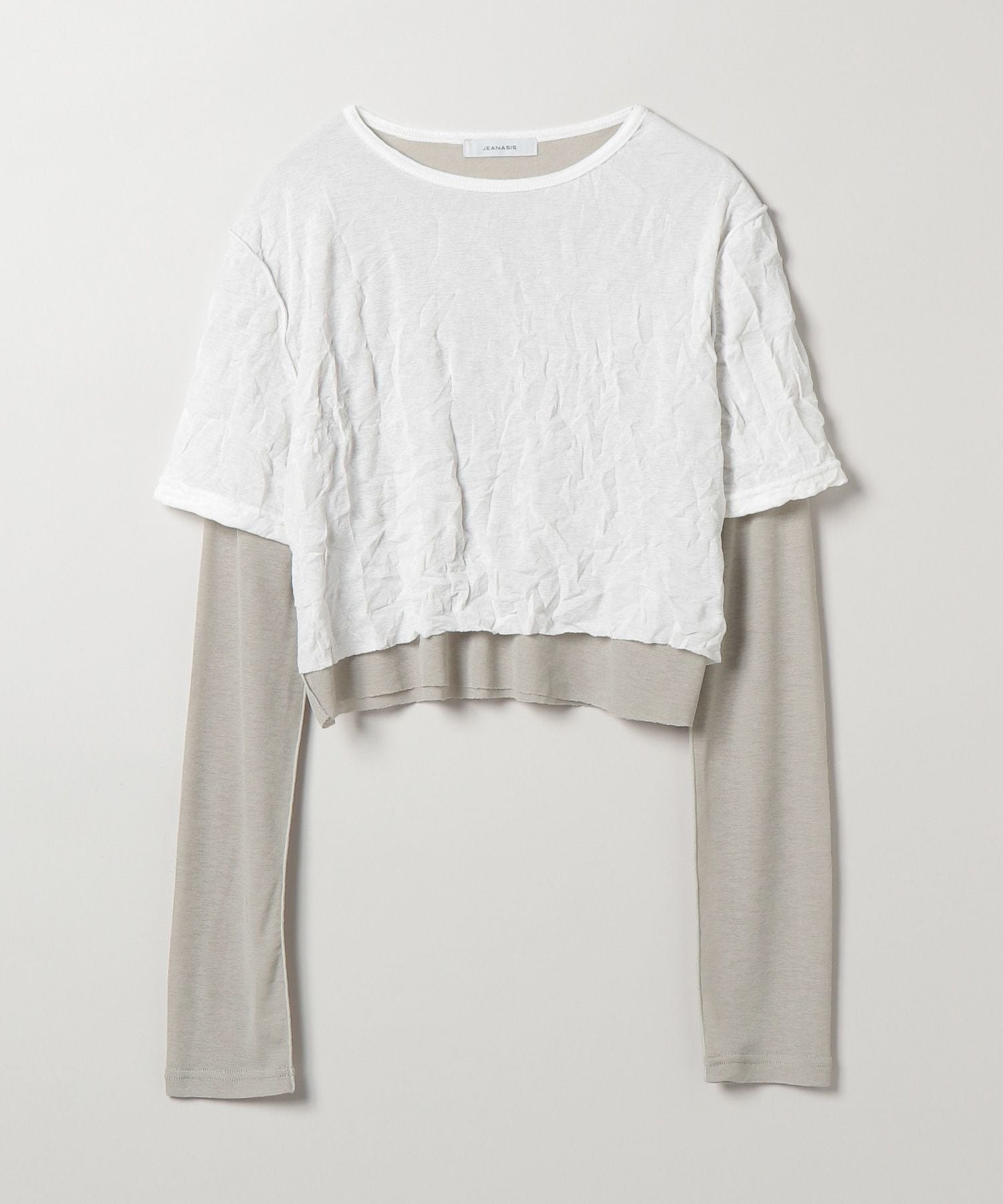 【ジーナシス/JEANASiS】のワッシャーレイヤードLS TEE インテリア・キッズ・メンズ・レディースファッション・服の通販 founy(ファニー) 　ファッション　Fashion　レディースファッション　WOMEN　おすすめ　Recommend　コンパクト　Compact　シンプル　Simple　ドッキング　Docking　ボトム　Bottom　ワイド　Wide　ワッシャー　Washer　半袖　Short Sleeve　ホワイト系その他|ID: prp329100004523359 ipo3291000000031997074