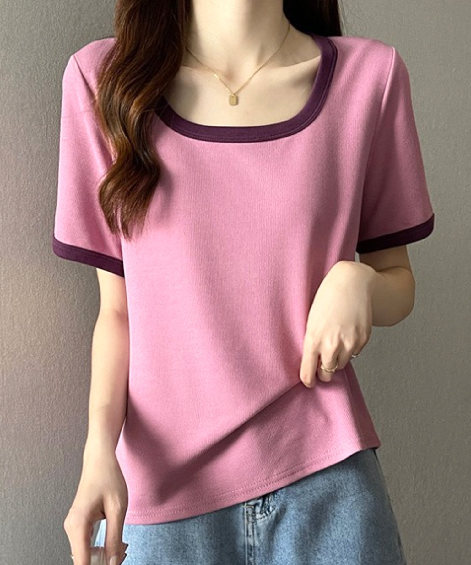 【アミュレット/Amulet】のUネックシャツ インテリア・キッズ・メンズ・レディースファッション・服の通販 founy(ファニー) 　ファッション　Fashion　レディースファッション　WOMEN　トップス・カットソー　Tops/Tshirt　シャツ/ブラウス　Shirts/Blouses　アクセサリー　Accessories　シンプル　Simple　トレンド　Trend　ベーシック　Basic　半袖　Short Sleeve　ピンク|ID: prp329100004523365 ipo3291000000031997146